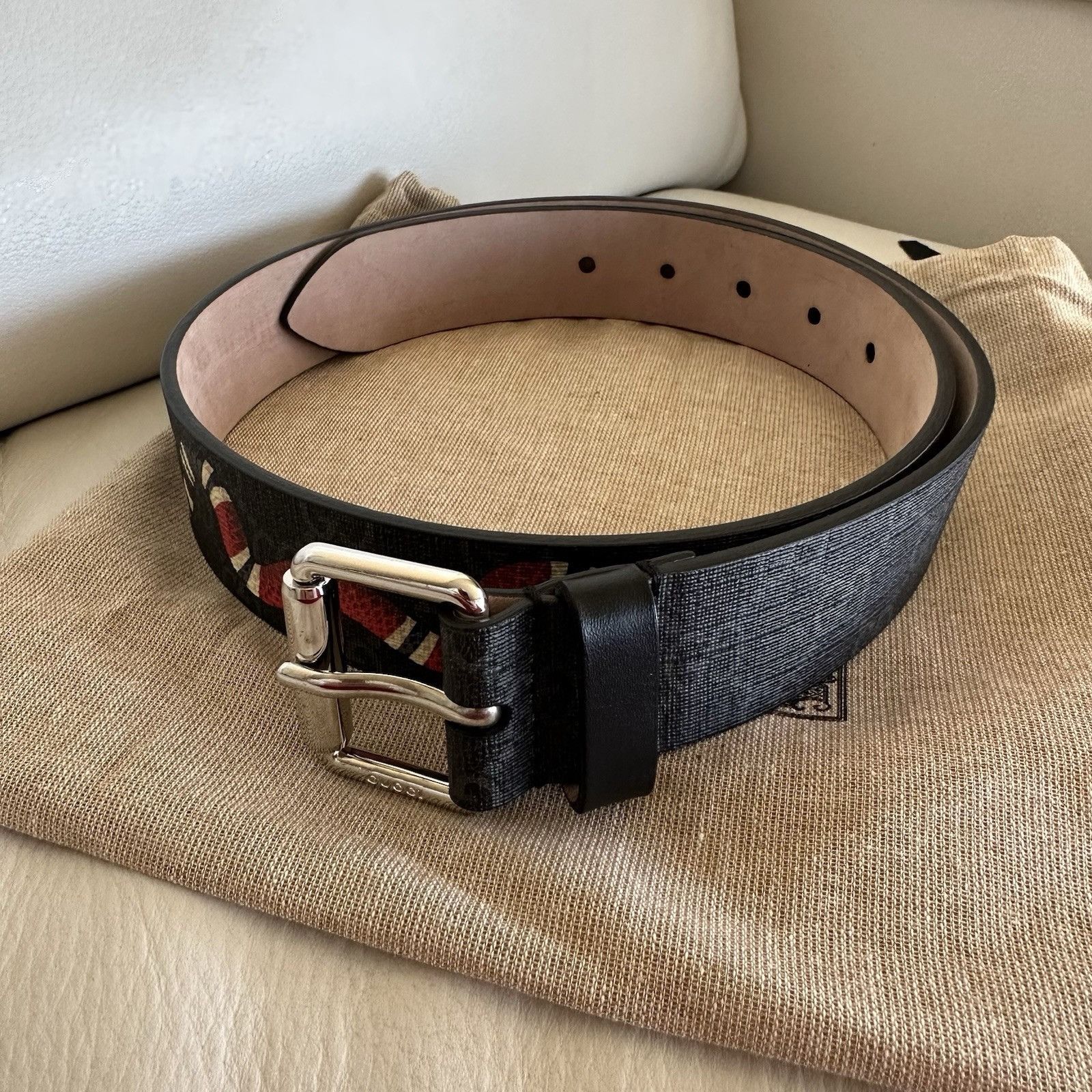 Gucci New GUCCI Monogramme Kingsnake Black Luxury Designer Belt Si Size 32 - 5 Thumbnail