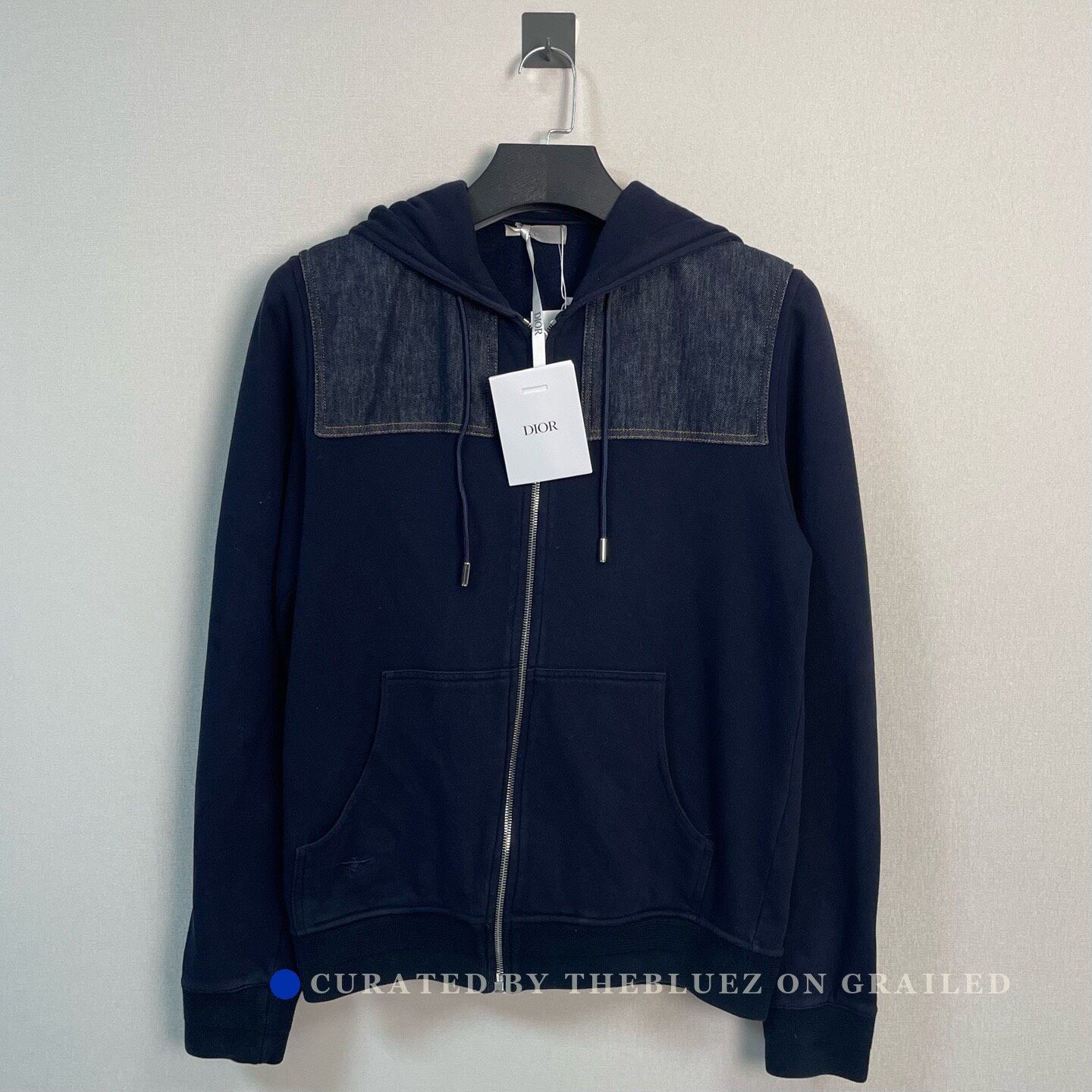 Dior × Hedi Slimane Dior Homme Bee Logo Navy Blue Zip Sweatshirt