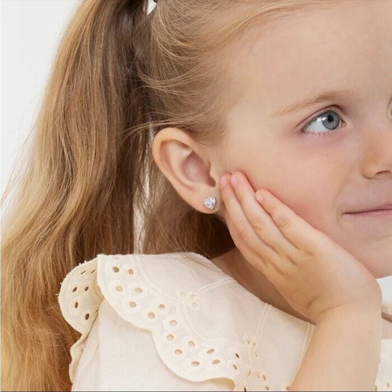 Other Bezel CZ Heart Baby / Toddler Earrings Screw Back - Silver Size ONE SIZE - 4 Thumbnail