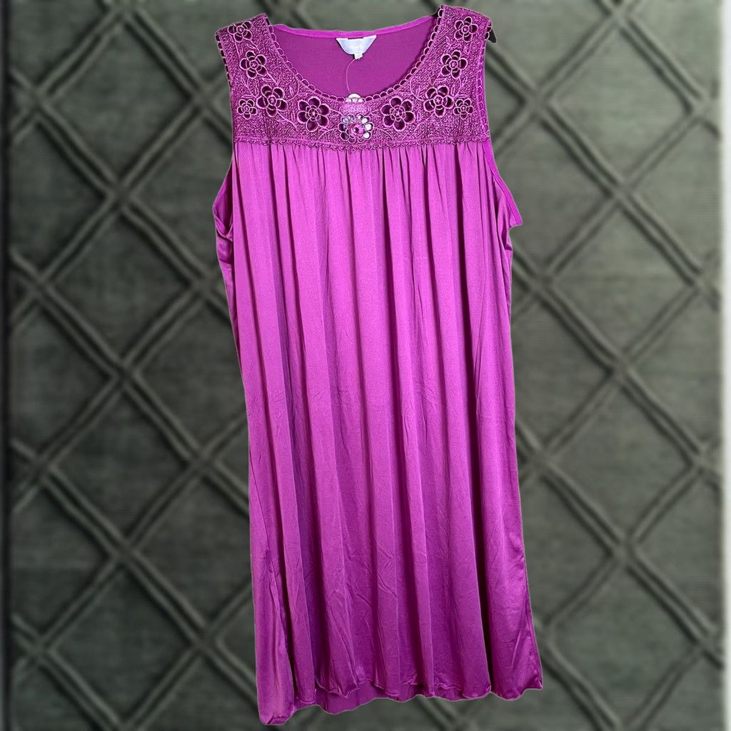 Vintage DREAMCREST Gown Women 2X Pink Nightgown Sleeveless Lace Trim Midi NWT Dreamcrest Size ONE SIZE - 1 Thumbnail