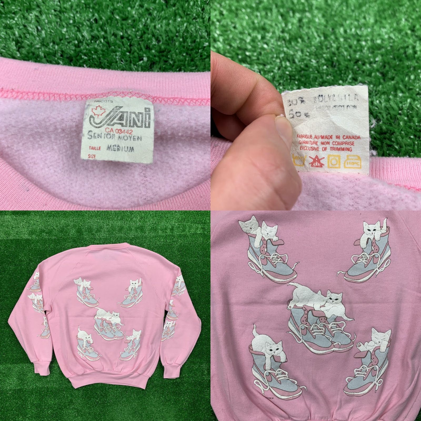 Other Sweatshirt Mens Vintage Pink Cats Cute Animals 70s 80s 90s Size US M / EU 48-50 / 2 - 8 Thumbnail