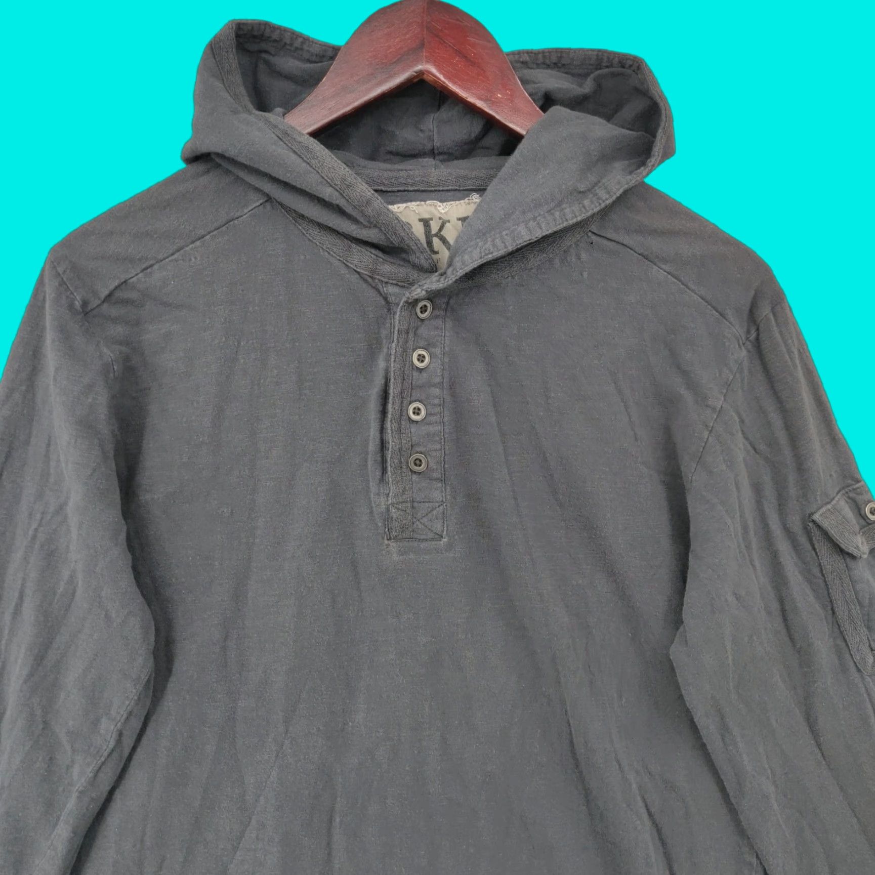 BKE BKE Hoodie Shirt Mens M Grey Athletic Fit Henley Long Sleeve Pocket Size US M / EU 48-50 / 2 - 1 Thumbnail