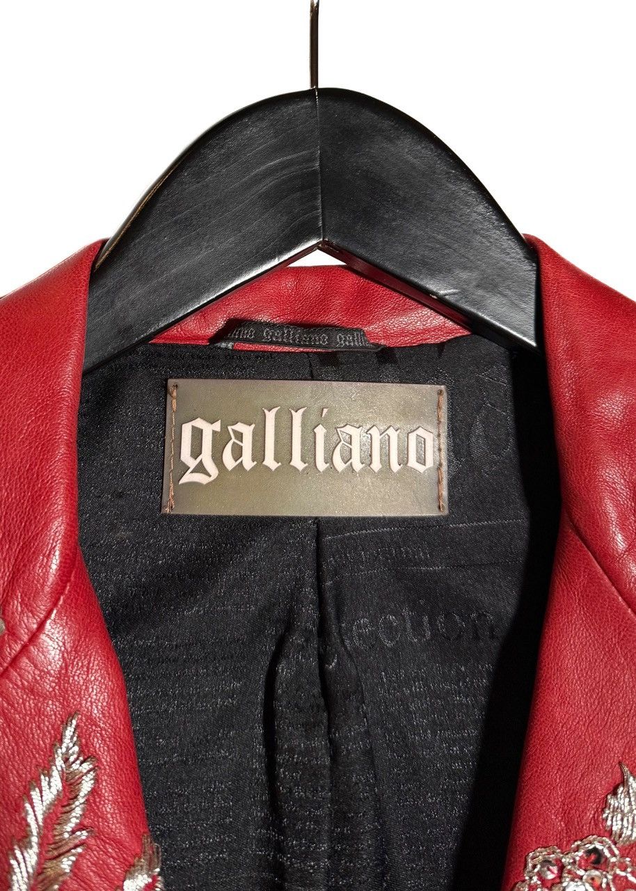 John Galliano Galliano Red Distressed Leather Embellished Blazer Size M / US 6-8 / IT 42-44 - 3 Thumbnail