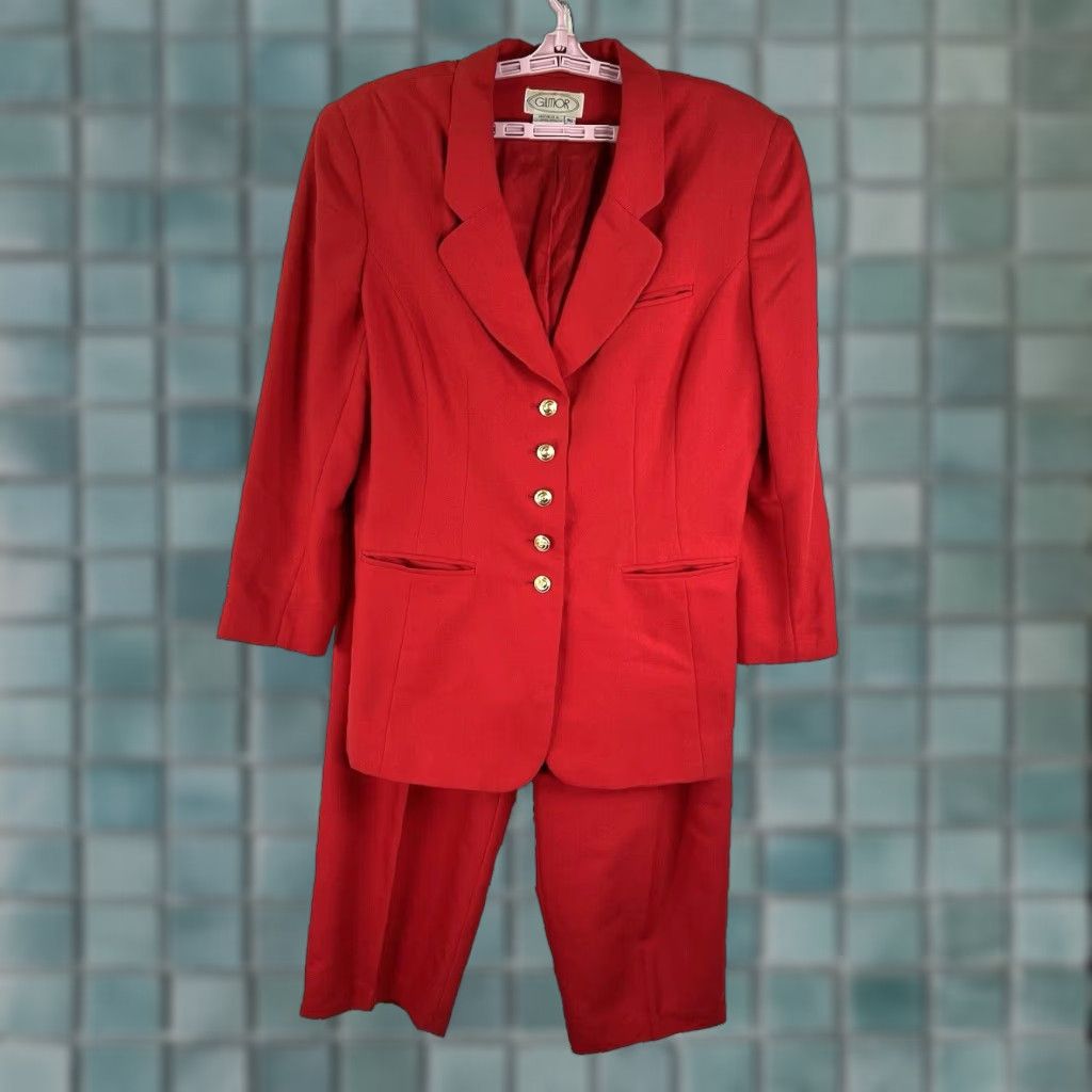 Vintage VINTAGE Gilmor 2-Piece Suit Set Wool Blend Blazer & Pants Womens Size 16 Red 80s 90s Size 38" / US 16 / IT 52 - 1 Thumbnail
