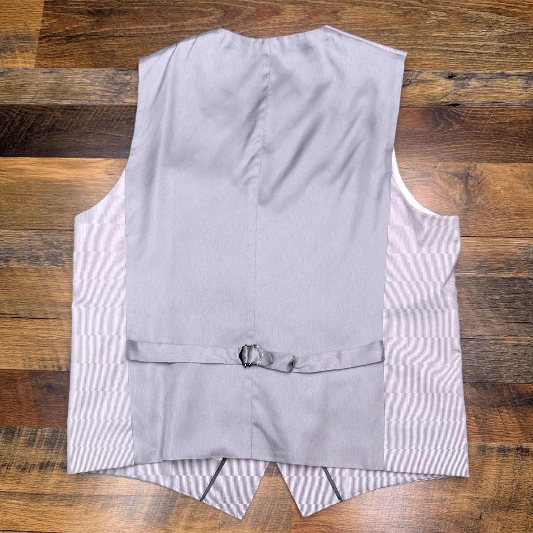 Express Express Vest Mens Medium White Gray Striped Jacket Front Button Five-Button Single-Breasted Suit Vest Cotton Blend Rayon Vintage No Size US M / EU 48-50 / 2 - 2 Thumbnail