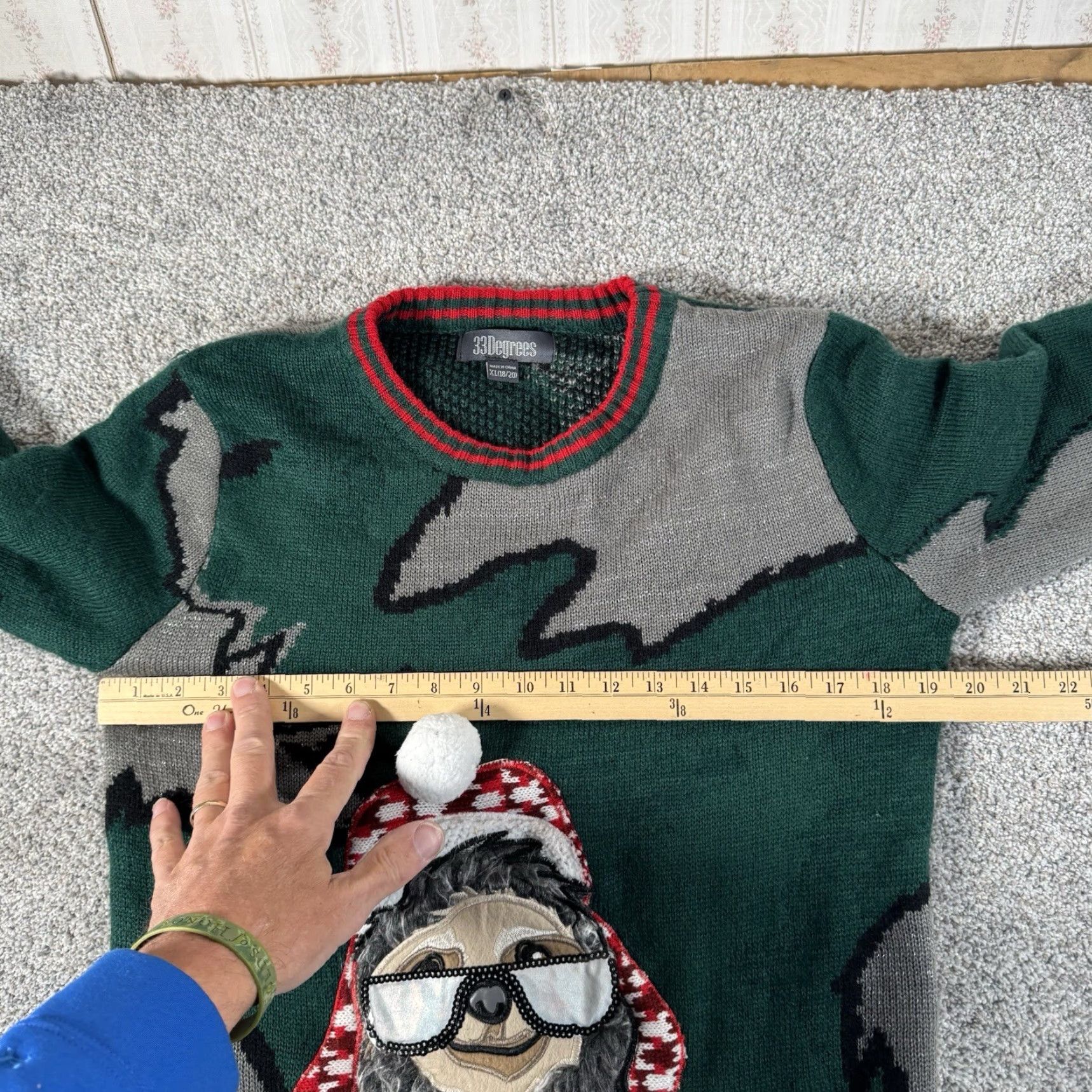 Vintage VINTAGE 33 Degrees Ugly Christmas Sweater XL Green Women Crew Neck Long Sleeve Christmas Sloth Winter Kitsch Holiday Party Pullover Sweater Reg" Size XL / US 12-14 / IT 48-50 - 3 Thumbnail
