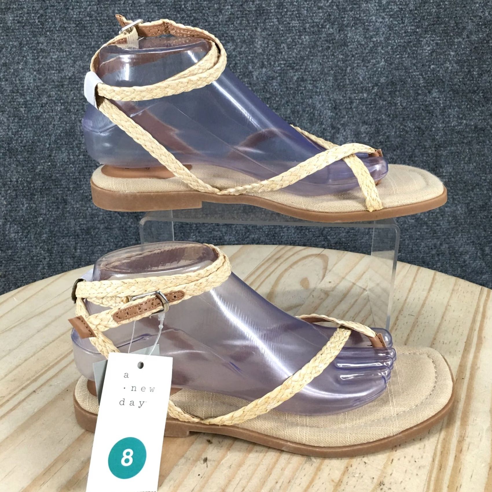 Vintage A New Day Sandals Womens Raffia Braided Ankle Strap Strappy Beige Casual Flat Sandals 9 Mens? Size US 9 / IT 39 - 2 Thumbnail