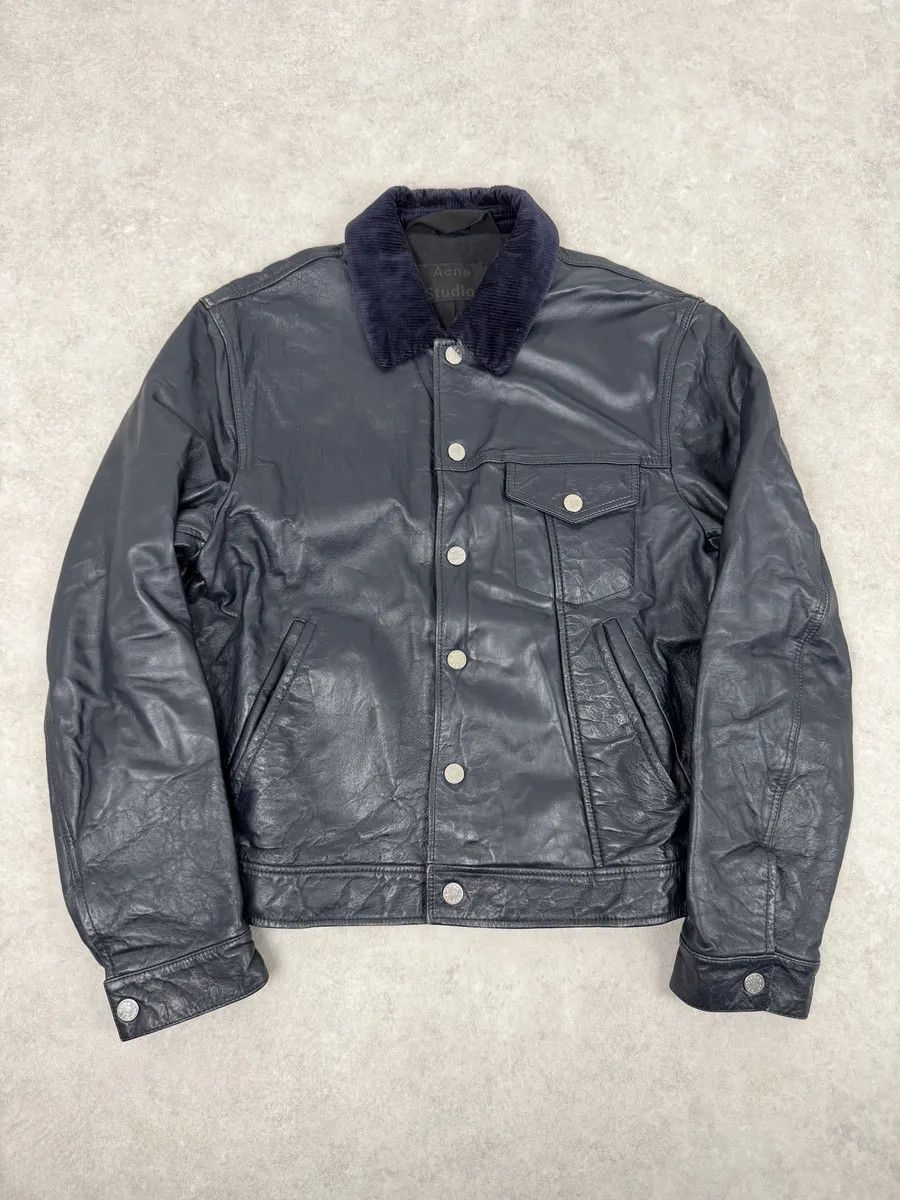 Acne Studios SS2017 Acne Studios Arno Velvet Collar Navy Leather Jacket Size US M / EU 48-50 / 2 - 1 Thumbnail