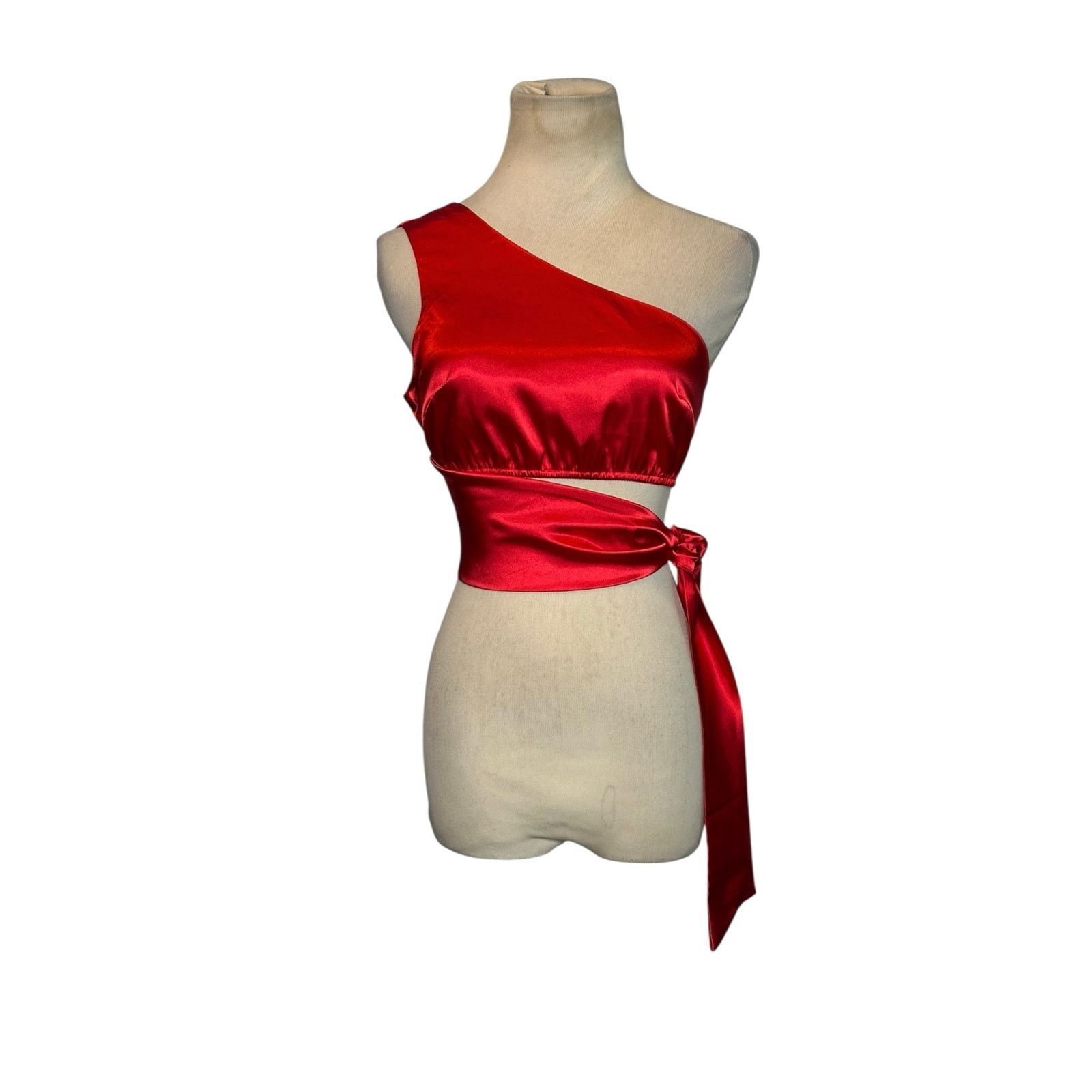 Shein Shein Red Calvaya One Shoulder Tie Side Satin Top size XS Size XS / US 0-2 / IT 36-38 - 8 Thumbnail
