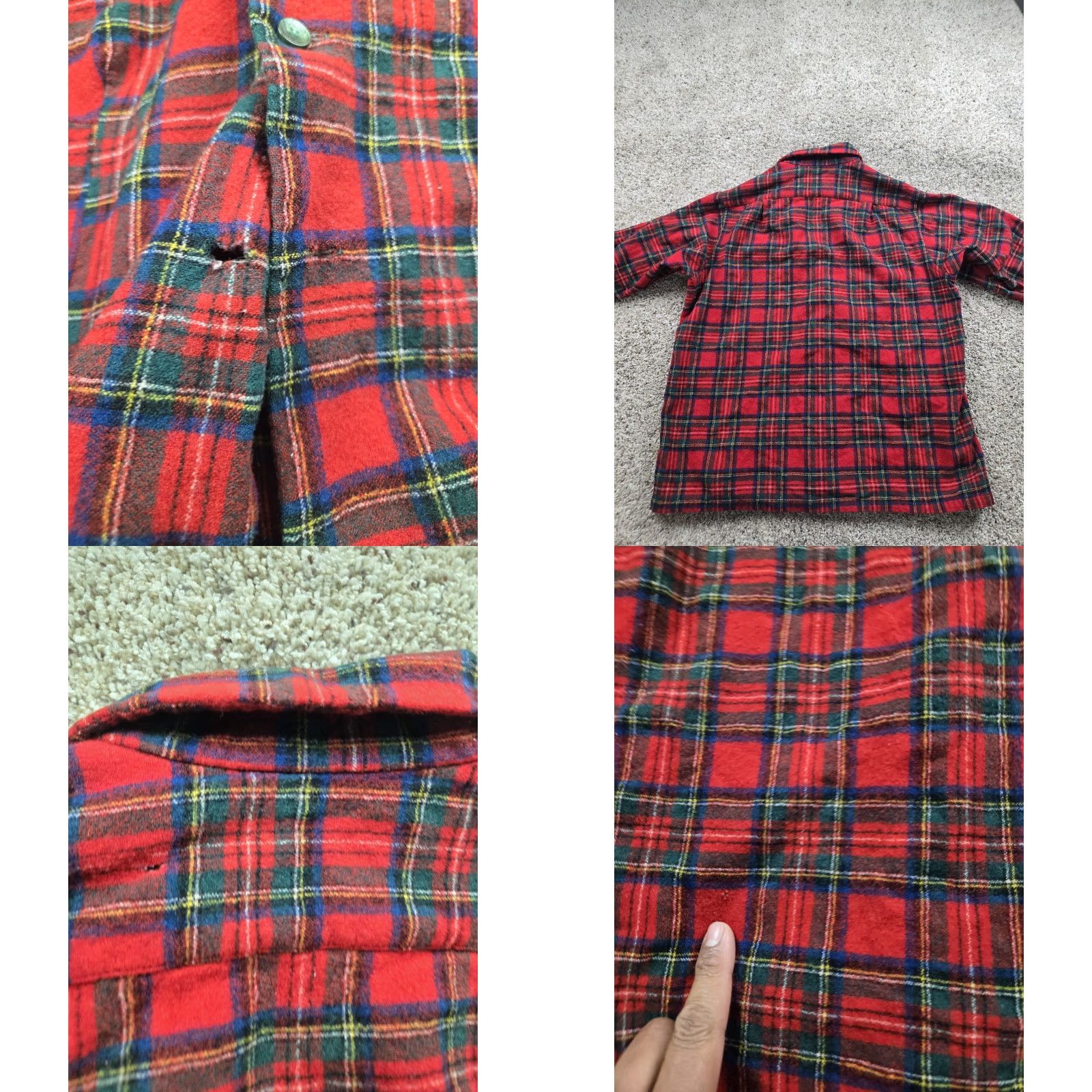 Pendleton VINTAGE Pendleton Flannel Shirt XL Red Plaid Loop Collar Long Sleeve Wool 60s Men Shirt Size US XL / EU 56 / 4 - 9 Thumbnail