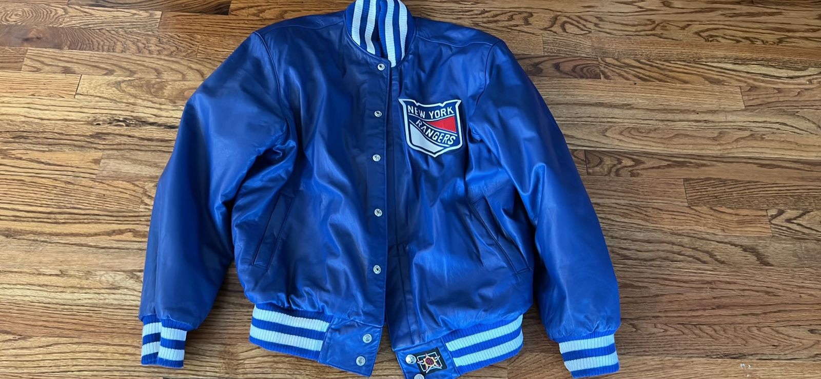 image of New York Rangers Leather Jacket In Blue X-Large Jh Designs, Men's (Size XL)