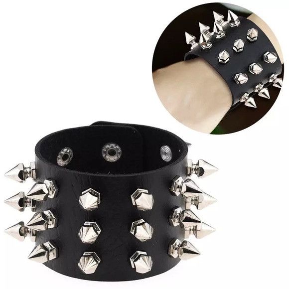 The Unbranded Brand Punk Gothic Rock Leather Cuff Bracelet Size ONE SIZE - 1 Thumbnail