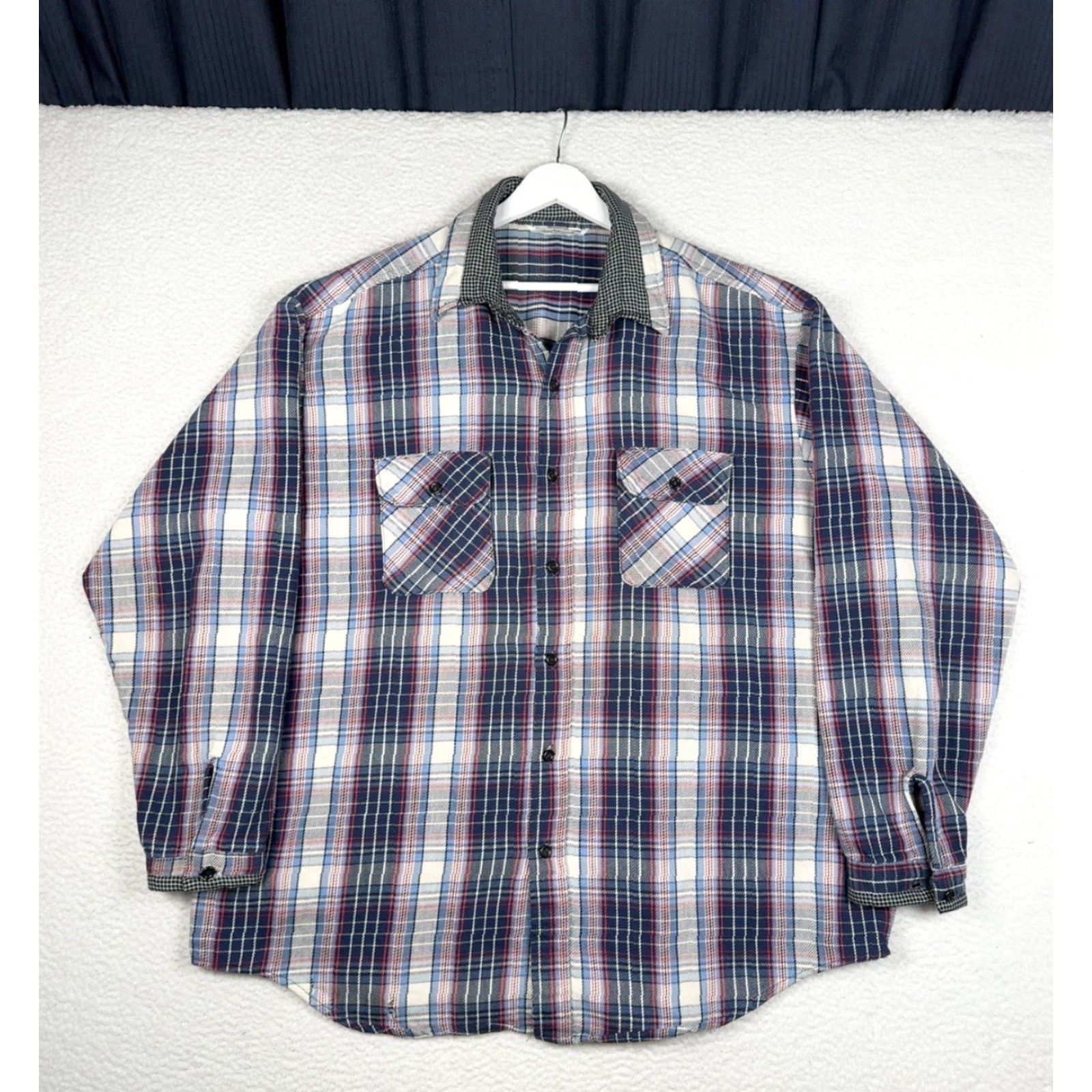 Vintage VINTAGE Five Brothers Plaid Button-Up Shirt Heavy Thick Blue Red White 2XL Mens Long Sleeve Button-Up Shirt - 2XL, Blue Red White, Vintage, Mens Size US XXL / EU 58 / 5 - 2 Thumbnail