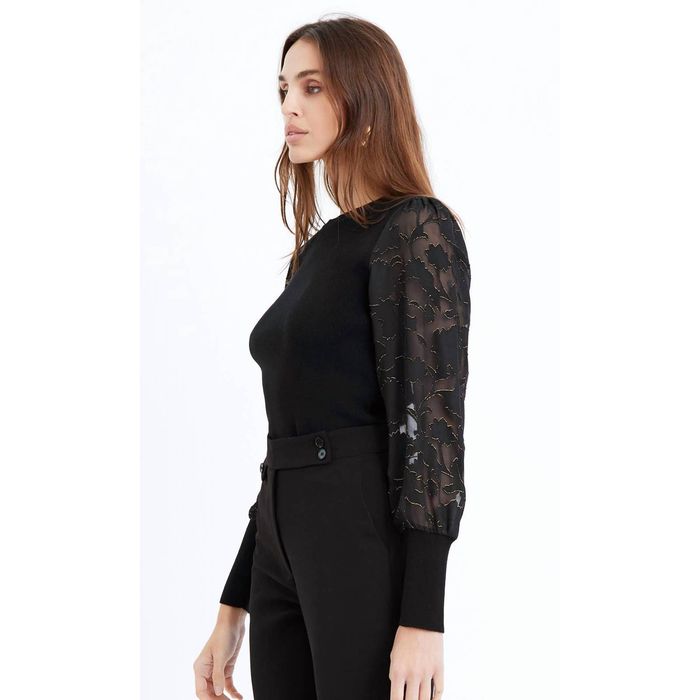 Designer GREYLIN Remi Chiffon Mixed Media Top In Black/gold Grailed