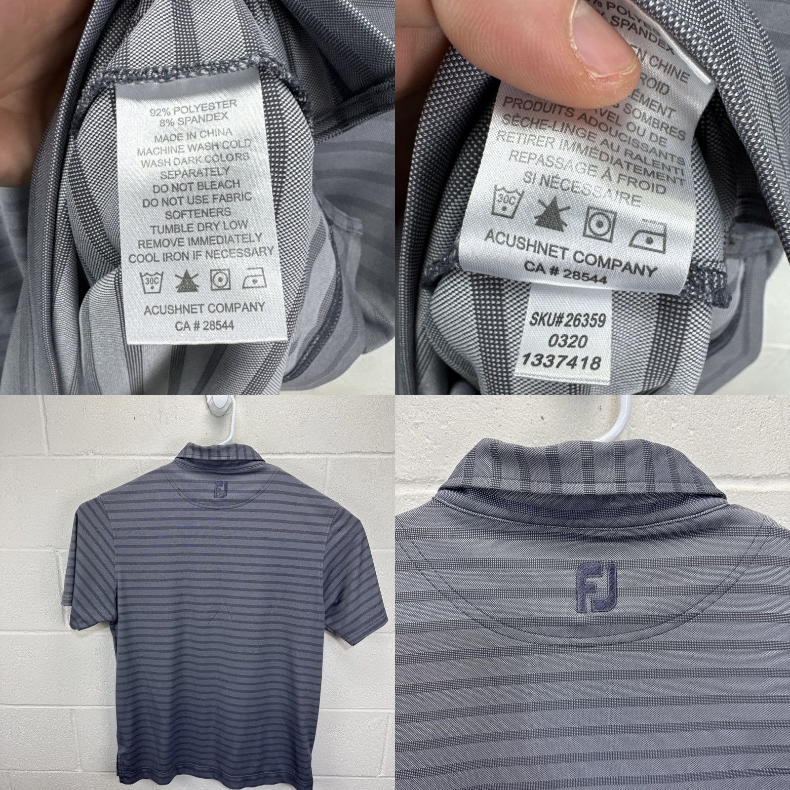 Footjoy FootJoy Gray Striped Short Sleeve Polo Shirt Men’s L Polyester Spandex Breathable Stretch Golf Polo Shirt Casual Activewear Logo Size US L / EU 52-54 / 3 - 8 Thumbnail