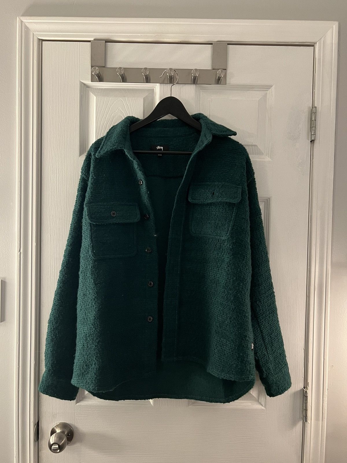 image of Stussy Wool Boucle Cpo Jacket in Green, Men's (Size Small)
