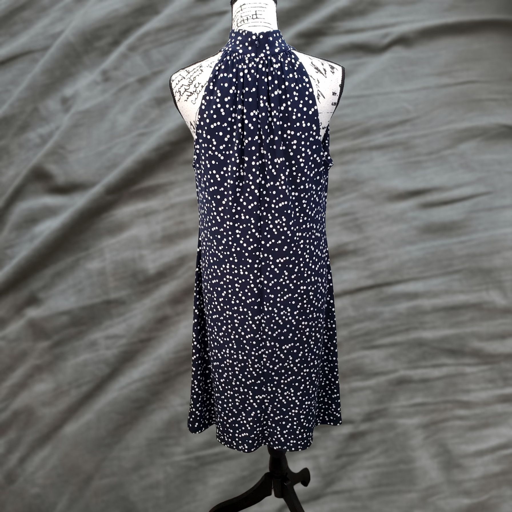 Vintage American Living Women 14 Navy White Polka Dot Halter Neck Back Zip Sheath Dress Size XL / US 12-14 / IT 48-50 - 1 Thumbnail