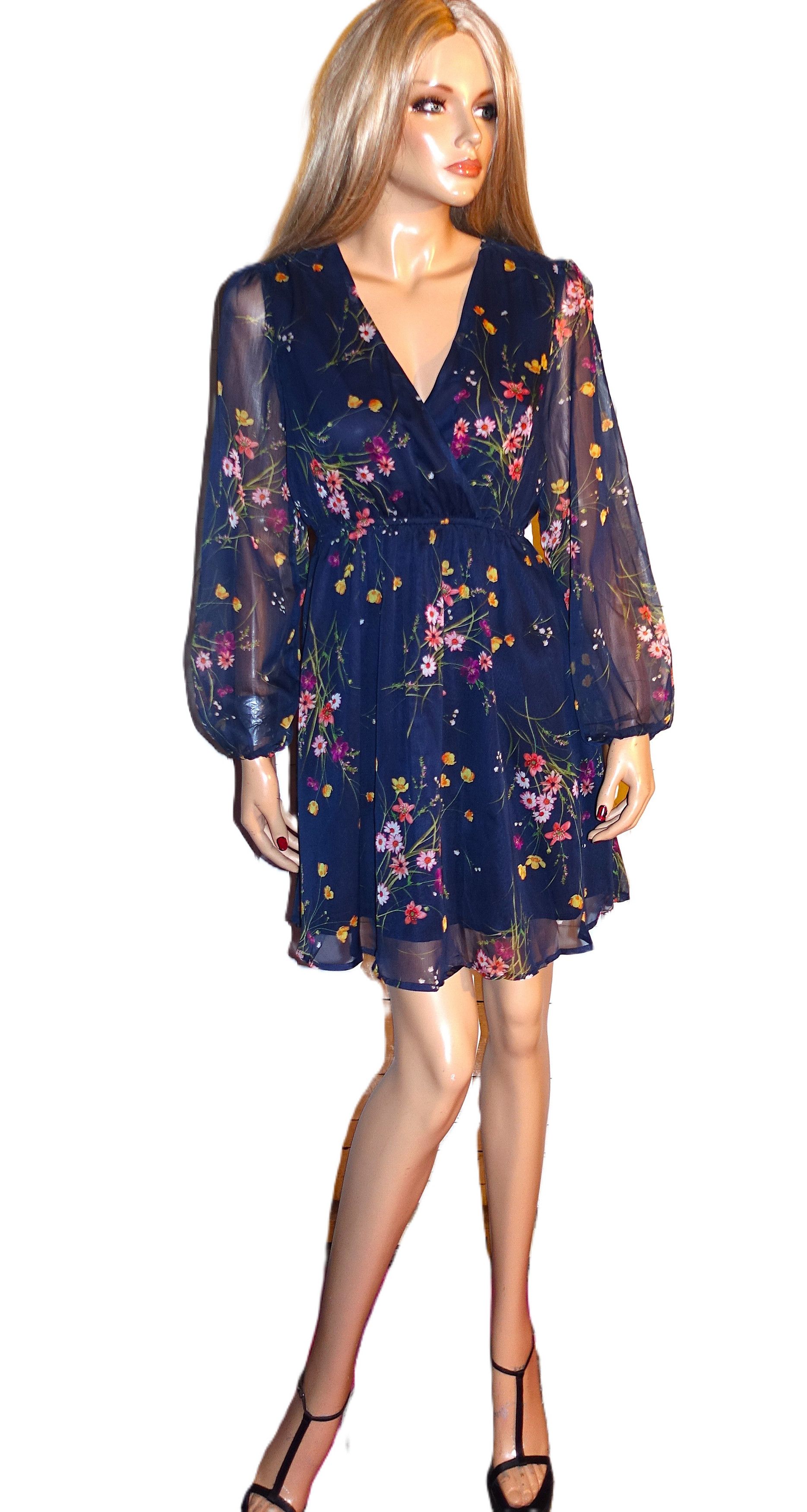 Other Cupshe Navy Blue Floral Faux Wrap Dress S NWT Size S / US 4 / IT 40 - 3 Thumbnail