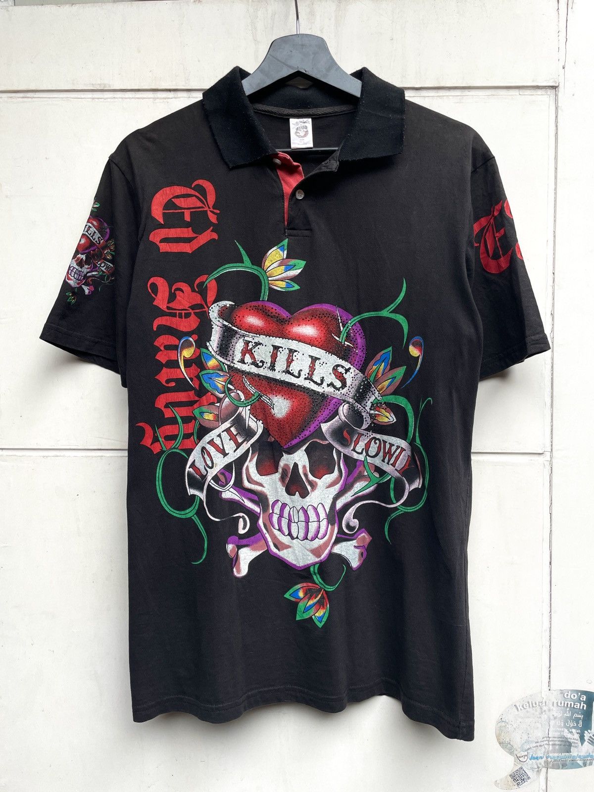 Ed Hardy Vintage Ed Hardy Y2K Black Polo Shirt | Grailed