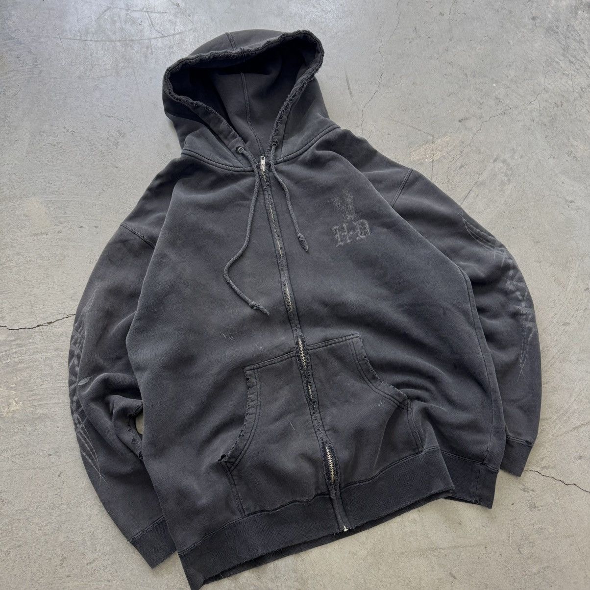 Harley Davidson Vintage Faded Harley Davidson Black Flame Sleeve Zip Hoodie Size US L / EU 52-54 / 3 - 4 Thumbnail
