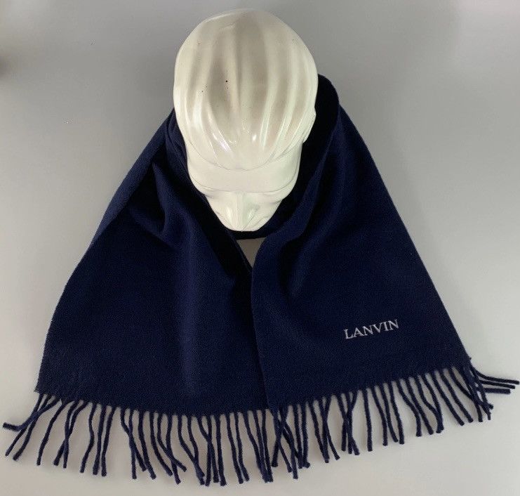 Lanvin Lanvin 🇮🇹 navy wool fringe ends embroidered scarf NEW Size ONE SIZE - 6 Thumbnail