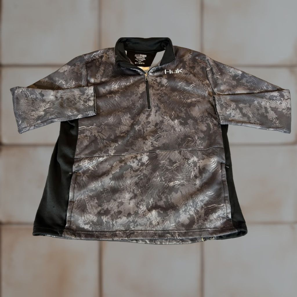 Vintage Huk Sweatshirt Men XL Camo 1/4 Zip Pullover Fishing Performance Lightweight Gray Pattern Camouflage Logo Zipper Pockets Embroidered Vintage: No Size US XL / EU 56 / 4 - 1 Thumbnail