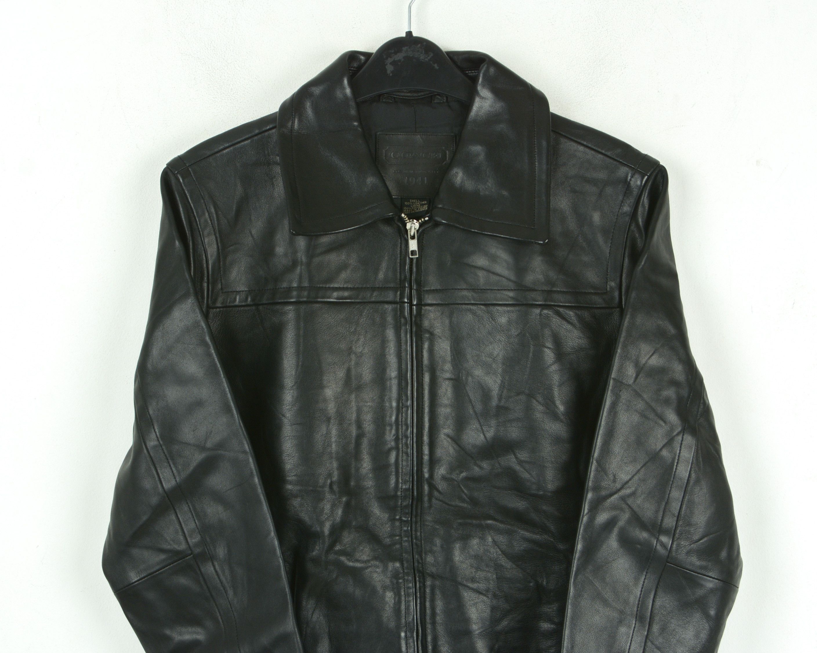 Coach × Leather Luxury Real Leather Black Jacket Blazer Zip Coat Overcoat Size S / US 4 / IT 40 - 2 Thumbnail