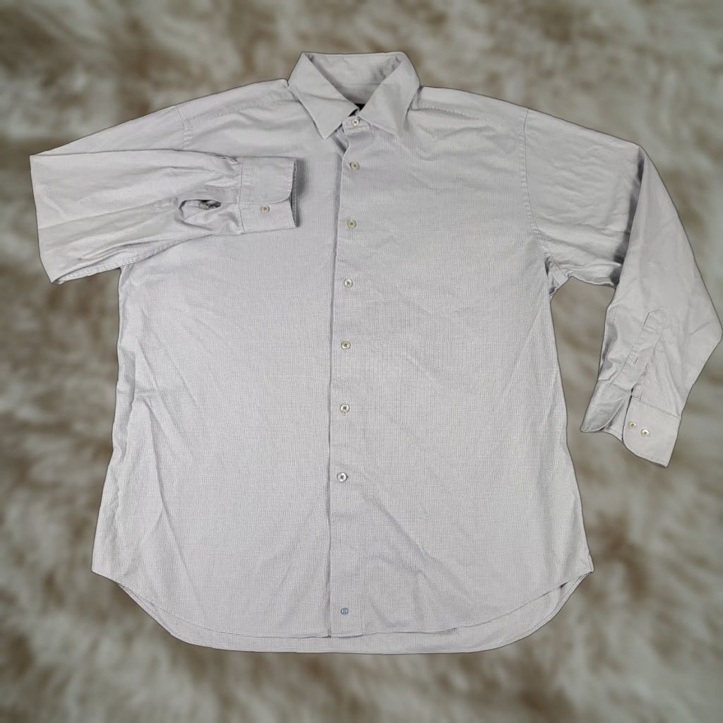 David Donahue David Donahue Shirt Mens Dress Shirt Long Sleeve Button Up Blue 17 Collared Classic Modern Pockets Non-Iron Size 46R - 1 Thumbnail