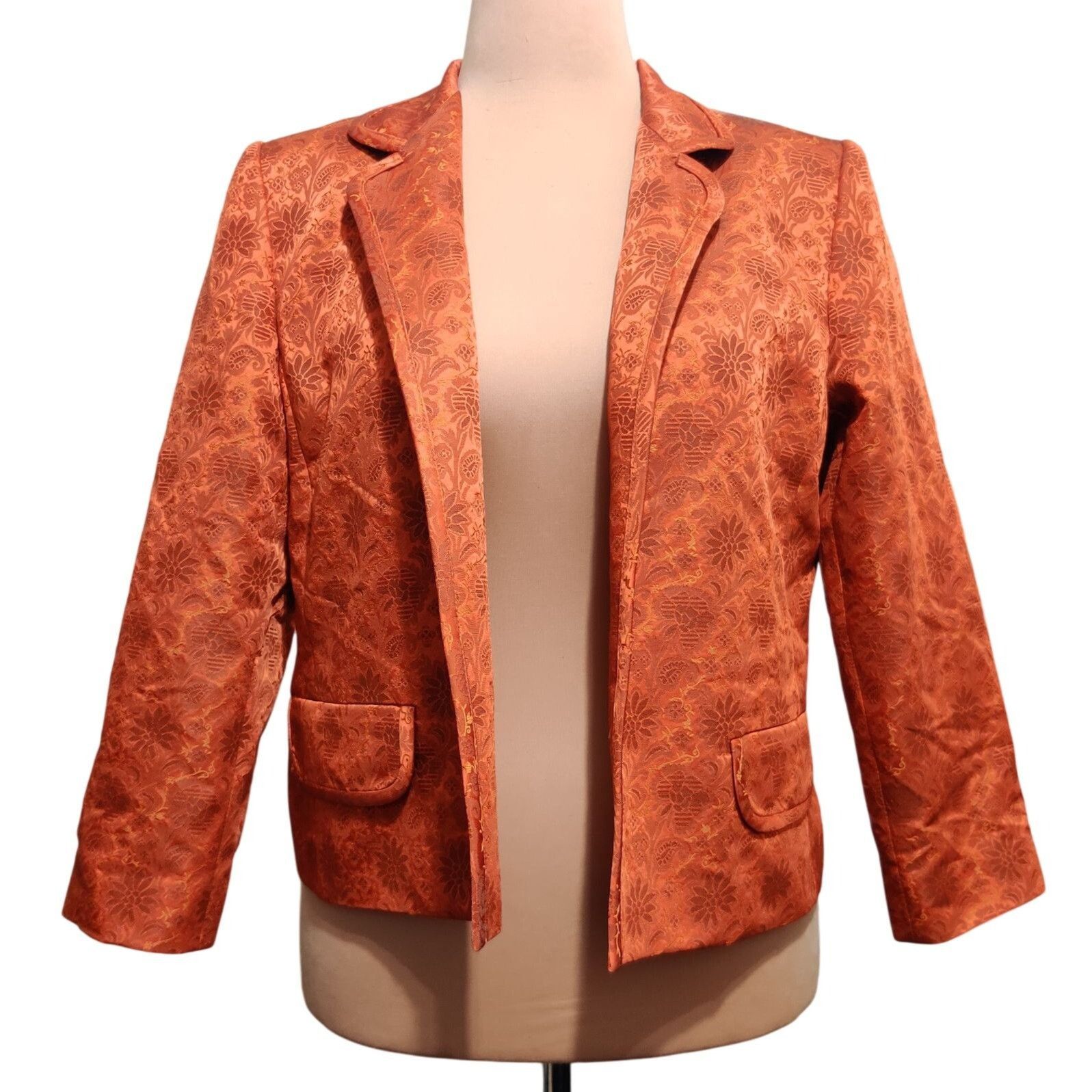 Vintage Ellen Tracy 12 Womens Blazer Orange Brocade Floral Jacquard Size XL / US 12-14 / IT 48-50 - 12 Thumbnail