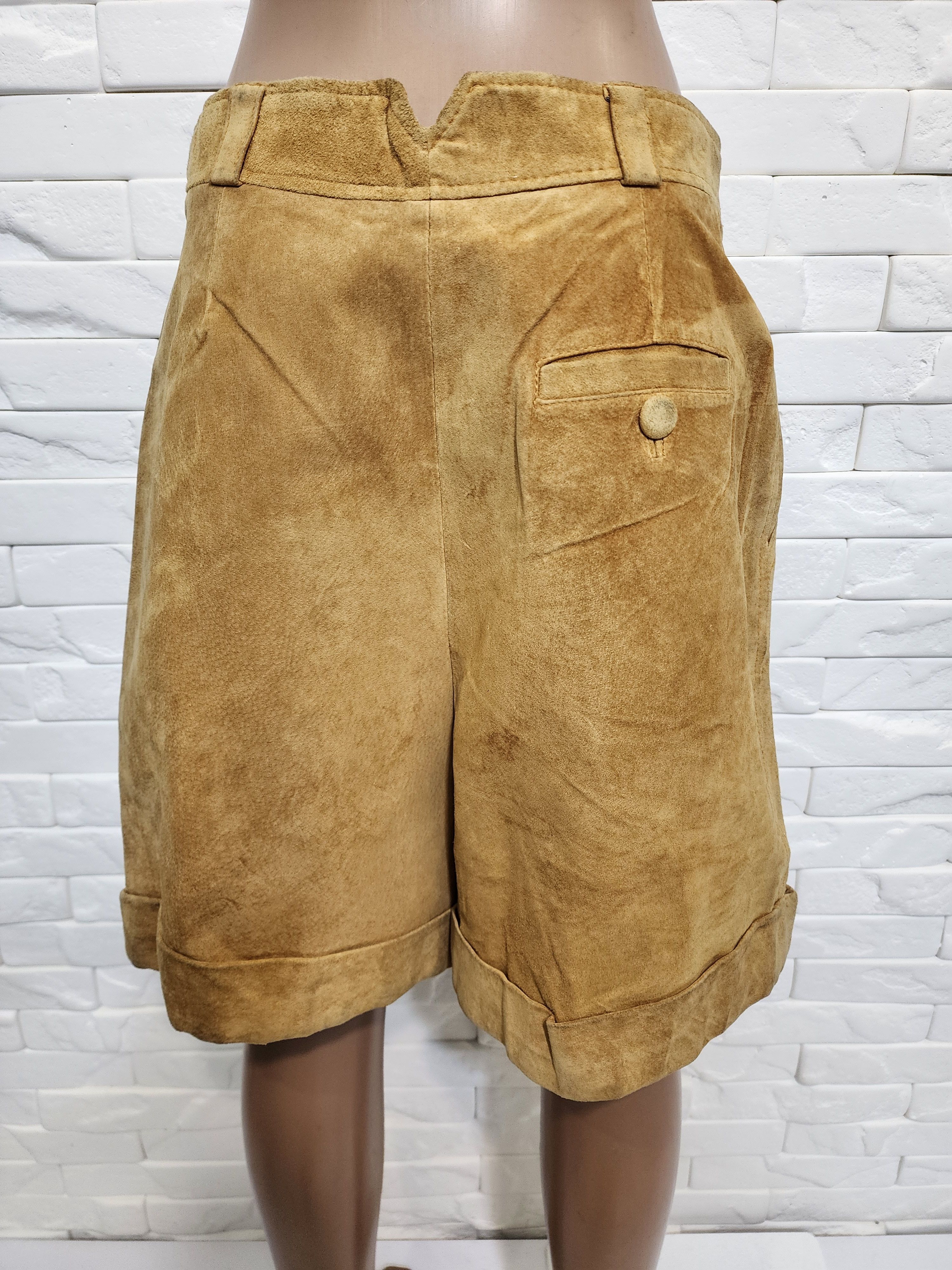 Genuine Leather Brown Leather Women's Shorts: Stylish Design with Pockets Size 31" - 4 Thumbnail