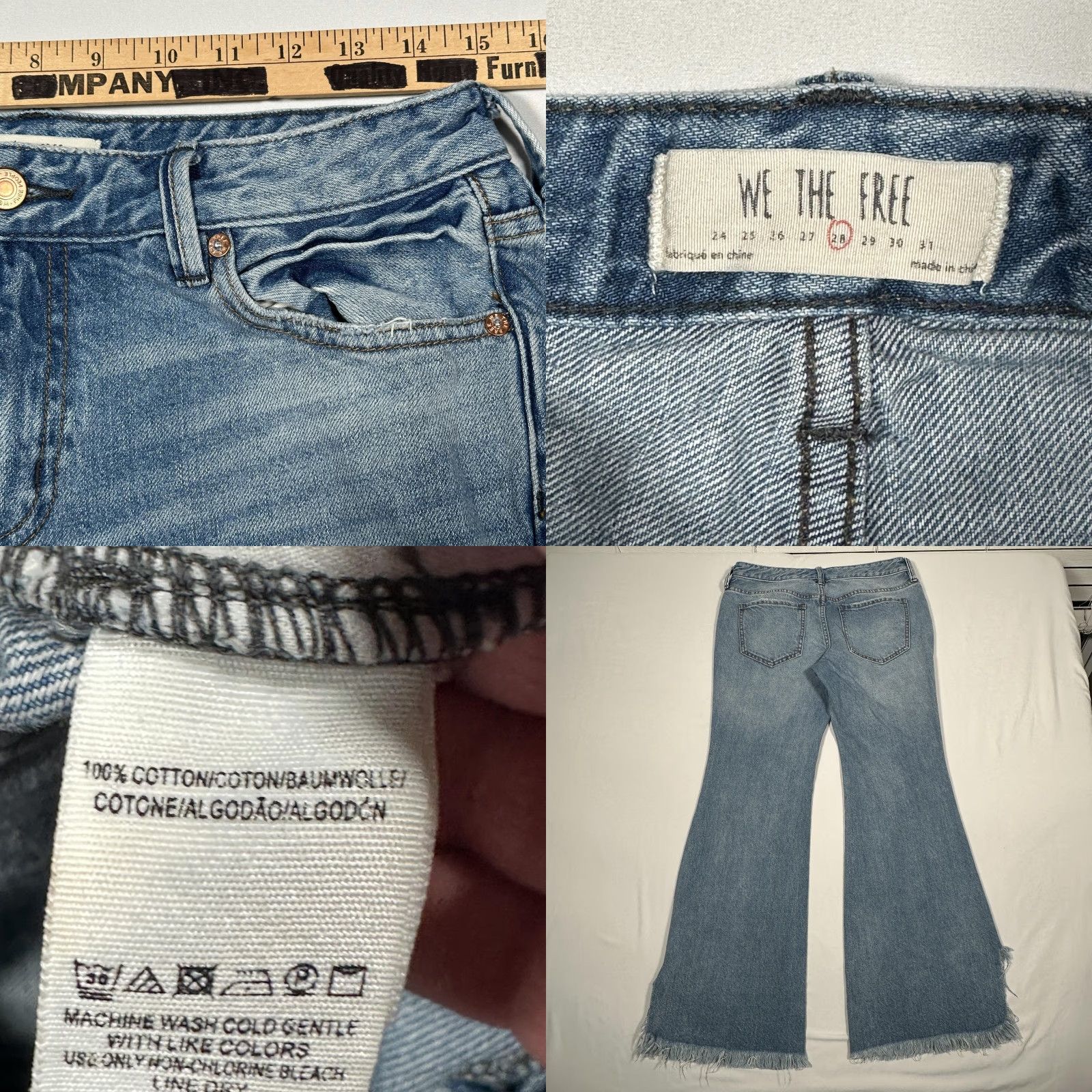 Vintage VINTAGE We The Free Women's Jeans Flared High Rise Denim 28 Blue Distressed Frayed Pockets 2010s Size 28" / US 6 / IT 42 - 8 Thumbnail