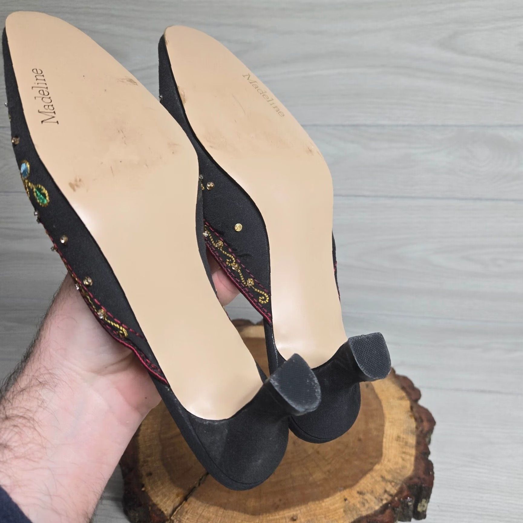 Vintage Madeline Block Heel Floral Loafer Women's 9.5M Black Slip On Pump Size US 10 / IT 40 - 7 Thumbnail