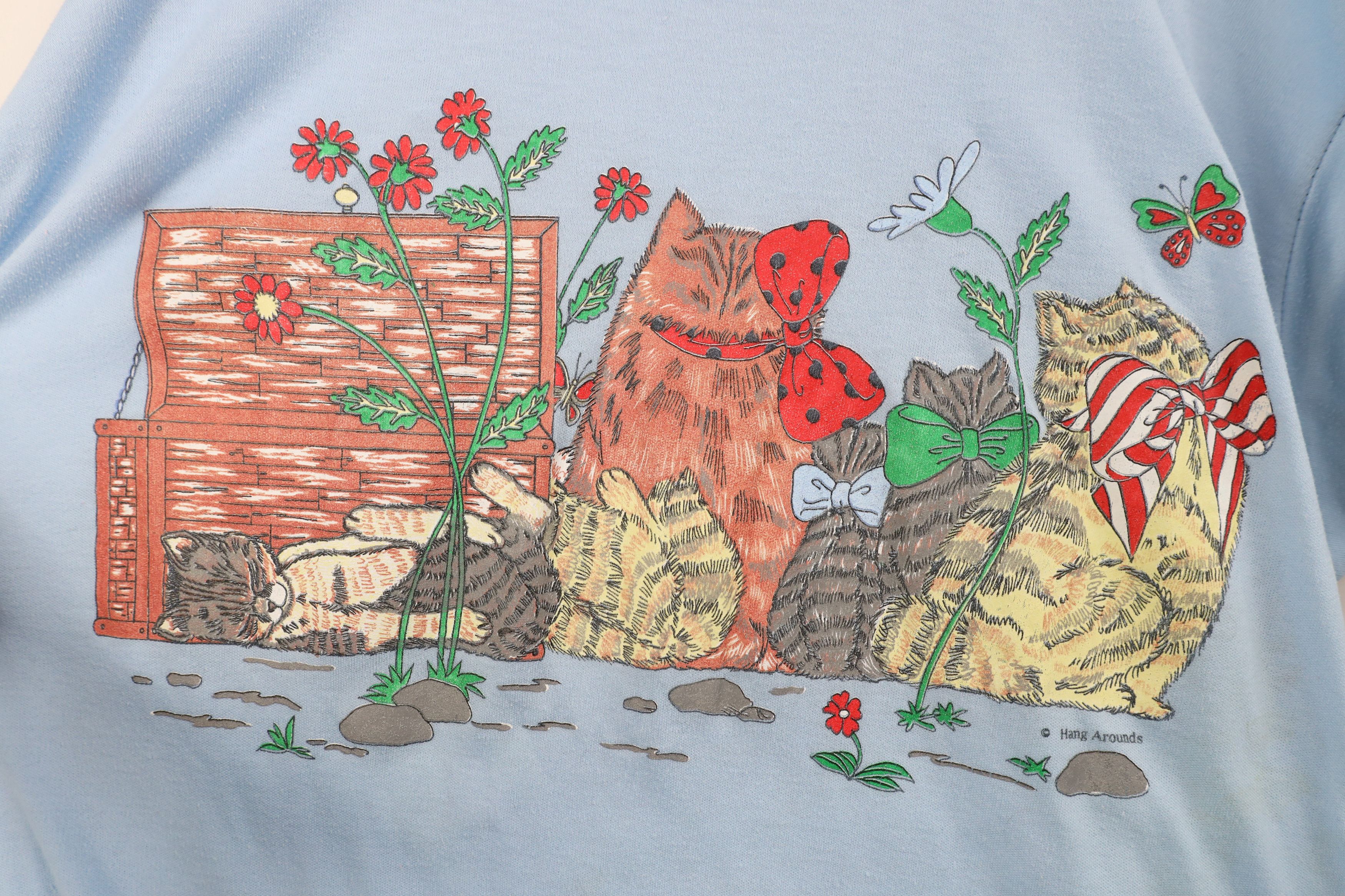Vintage Vintage 90s Streetwear Cat Kitten Flower Night Sleep T-Shirt Size ONE SIZE - 11 Thumbnail
