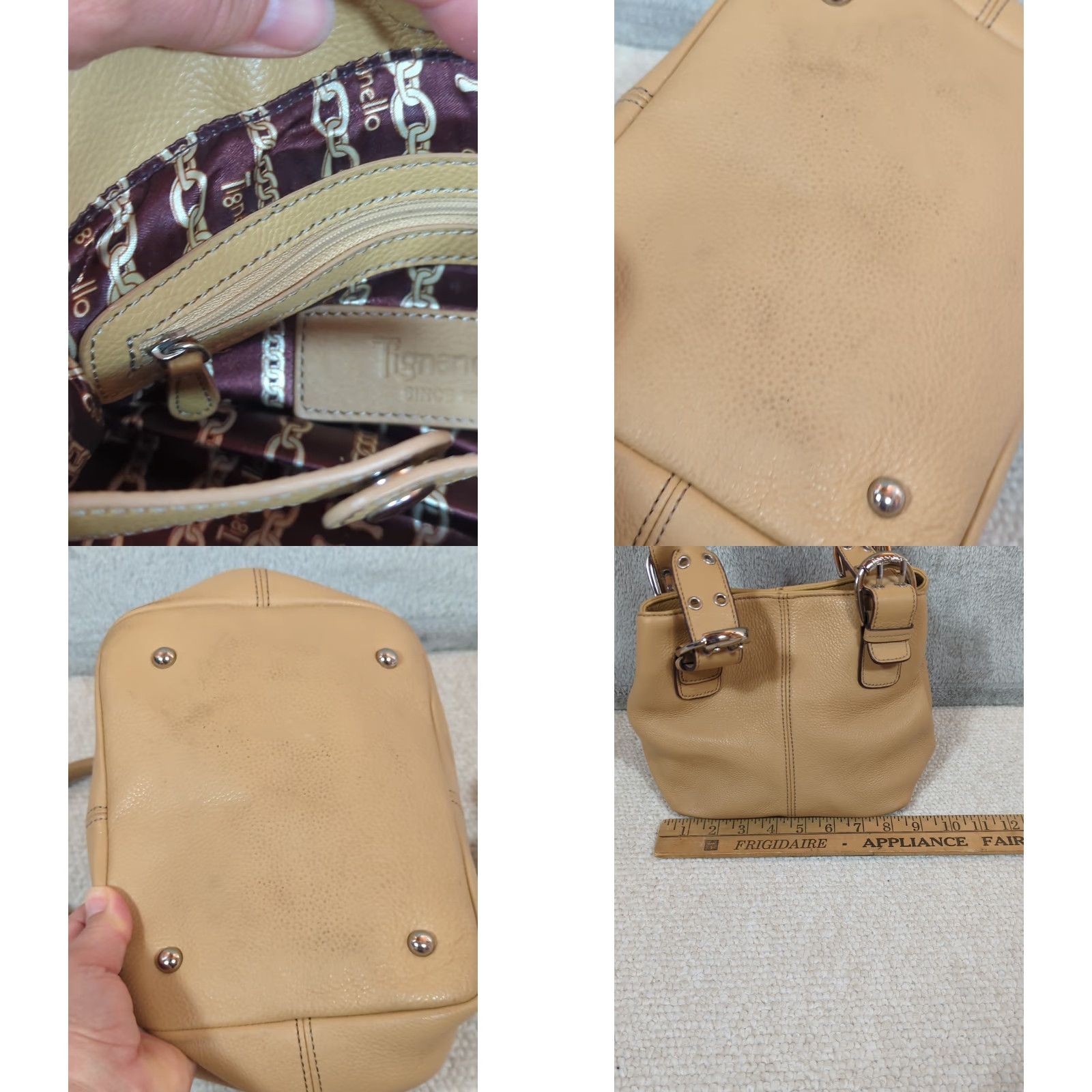 Doublet TIGNANELLO PERFECT 10 TOTE Satchel Handbag Tan Pebbled Leather Double Handles Casual Womens Small 90s Classic Designer Brown Lining Silver Hardware Size ONE SIZE - 8 Thumbnail