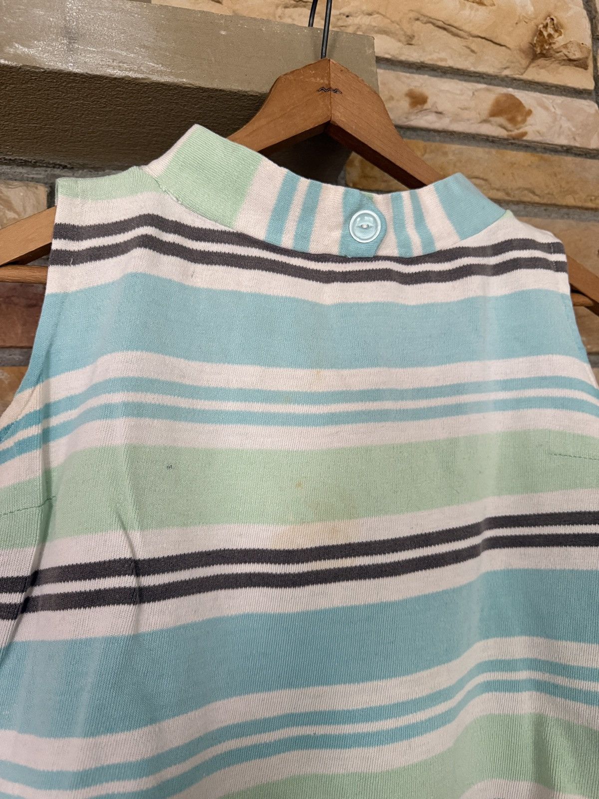 Vintage Vintage 70s Striped Cropped Woven Knit Tee Size L / US 10 / IT 46 - 3 Thumbnail