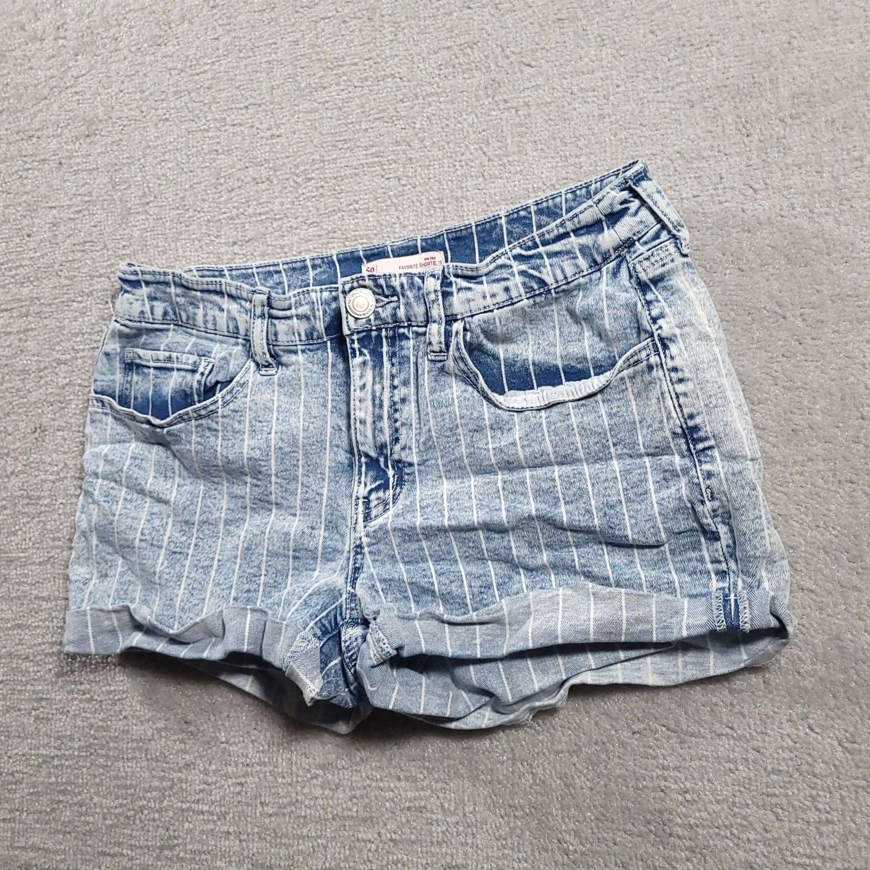 Denime SO Womens 13 Jean Shorts Blue Denim Striped Favorite Shortie Stretch Acid Wash Size 34" / US 12 / IT 48 - 2 Thumbnail