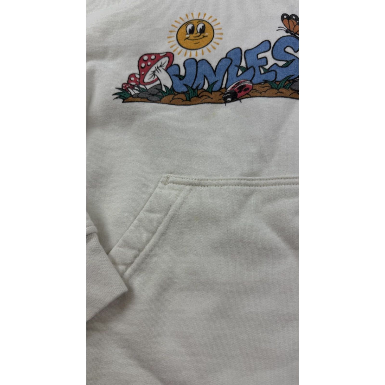 Vintage Unless Hoodie Mens Small White Fleece Pullover Sweatshirt Graphic Print Nature Cartoon Size US S / EU 44-46 / 1 - 3 Thumbnail