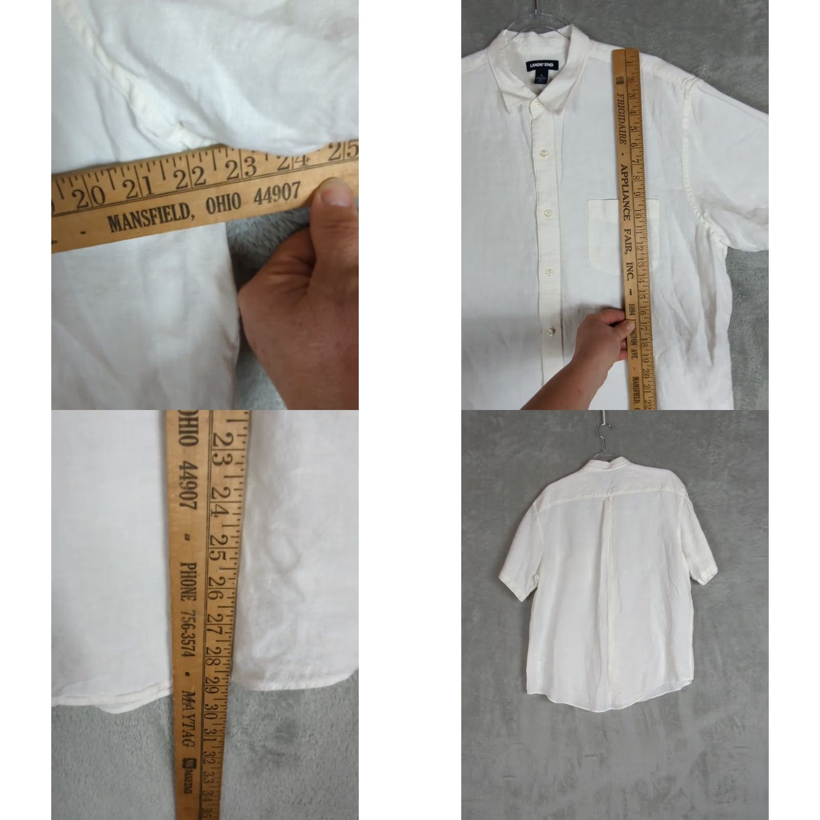 Lands' End Lands' End White Linen Shirt Mens Regular Fit Short Sleeve Spread Collar Button-Up Casual Beachy Classic Size US L / EU 52-54 / 3 - 8 Thumbnail