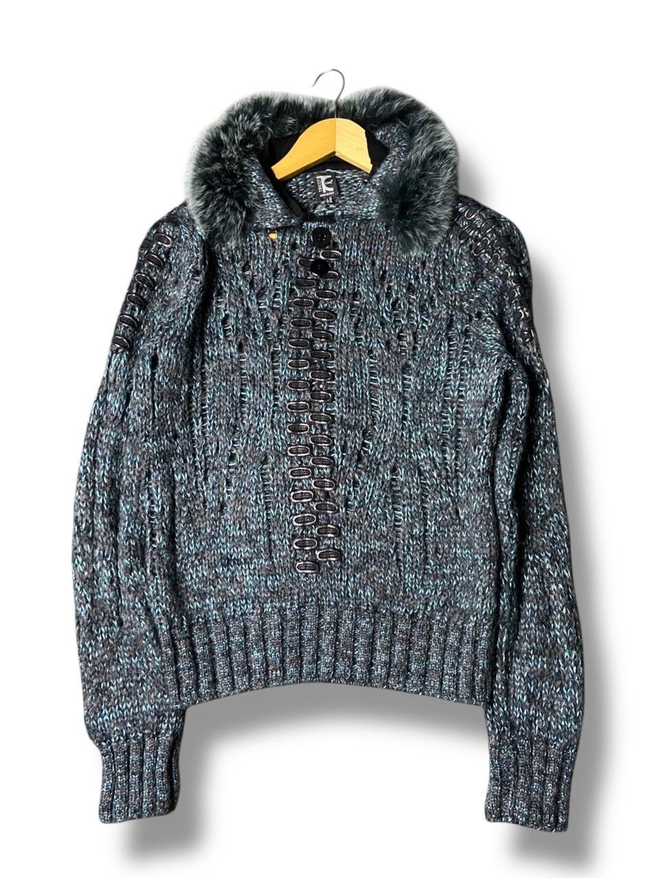 Japanese Brand TC Tricot Chic Faux Fur Collar Knit Cardigan (154) Size US S / EU 44-46 / 1 - 1 Thumbnail