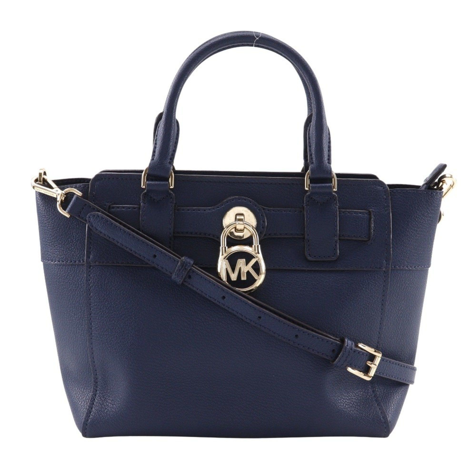 Michael Kors Michael Kors Hamilton Handbag, 2-Way Shoulder Bag, Navy Blue Leather, A5 Size, Zipper, Women's Size ONE SIZE - 1 Thumbnail