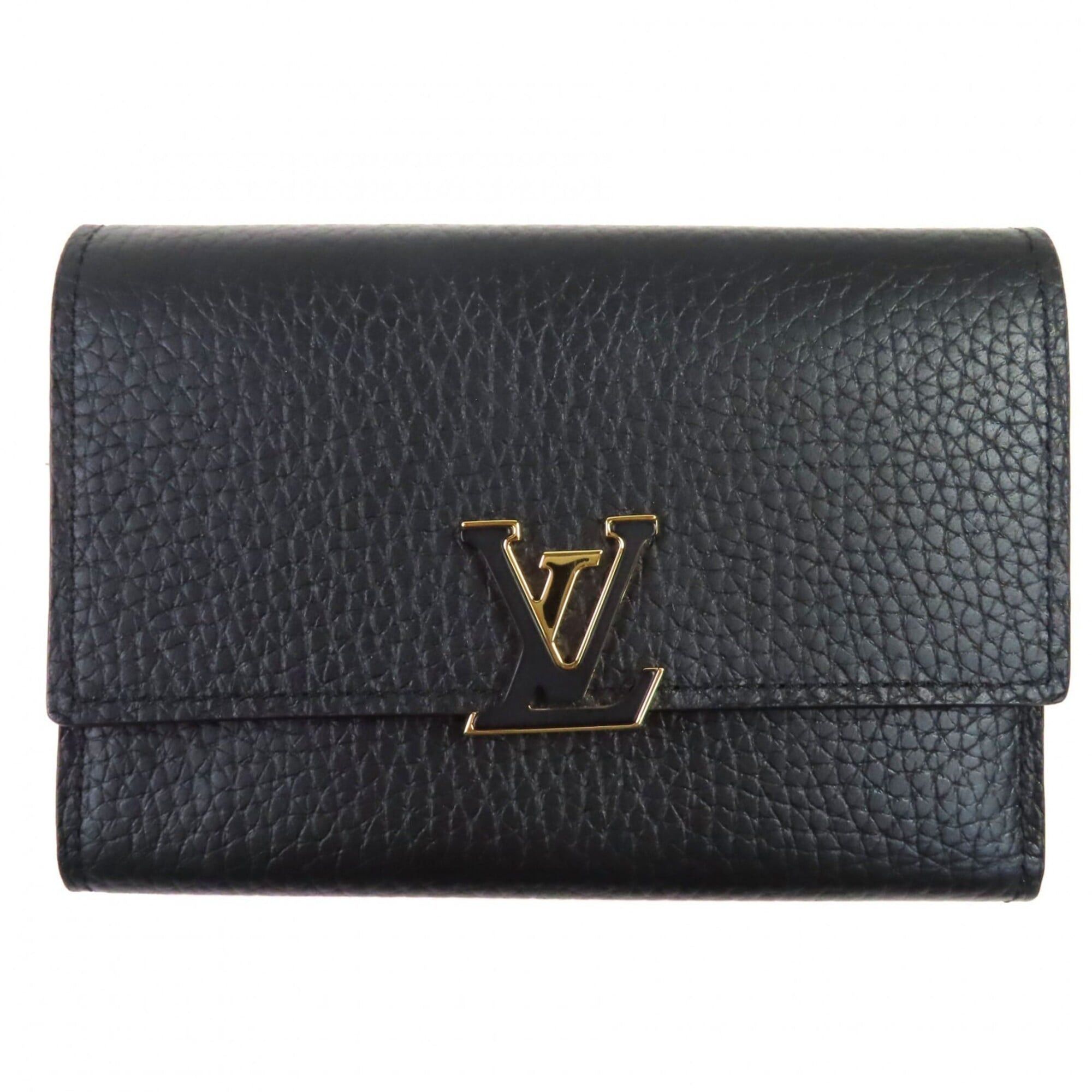 Louis Vuitton LOUIS VUITTON M62157 Portefeuille Capucines Compact Taurillon Leather Noir Hot Pink Bi-fold Wallet Gold Hardware Comes with Box and Dust Bag Made in France Women's Size ONE SIZE - 1 Thumbnail