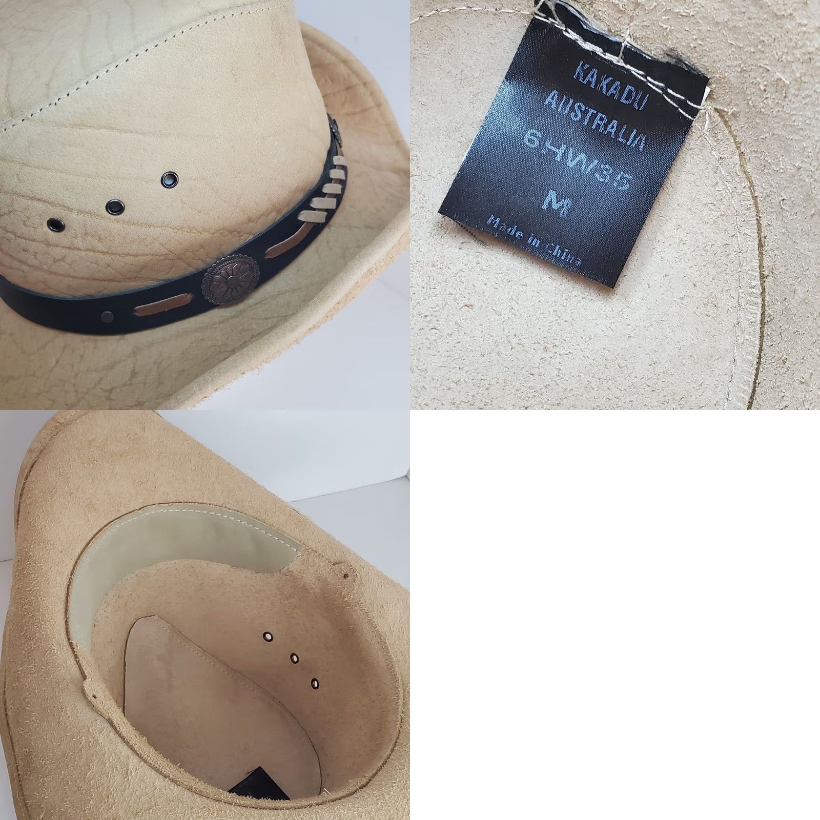 Vintage Kakadu Traders Australia Cowboy Hat 56cm Medium US Beige Tan Leather Heavy Size ONE SIZE - 8 Thumbnail