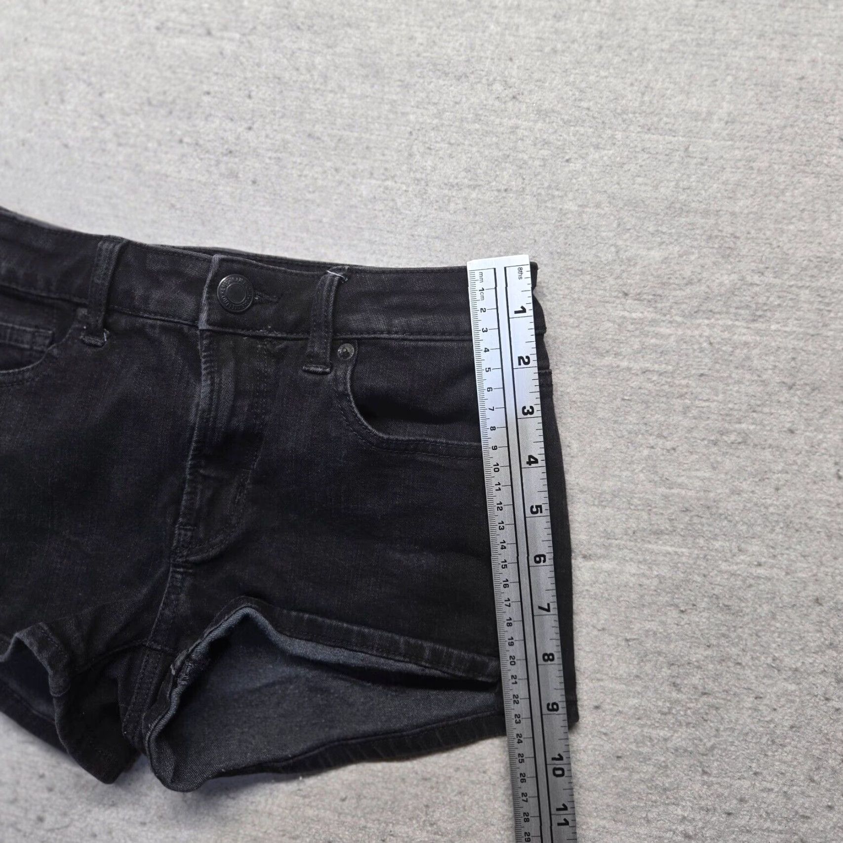 American Eagle Outfitters VINTAGE American Eagle Womens Denim Shorts 0 High Rise Cut-Off Stretch Black 90s Summer Women Size 25" / US 0 / IT 36 - 5 Thumbnail