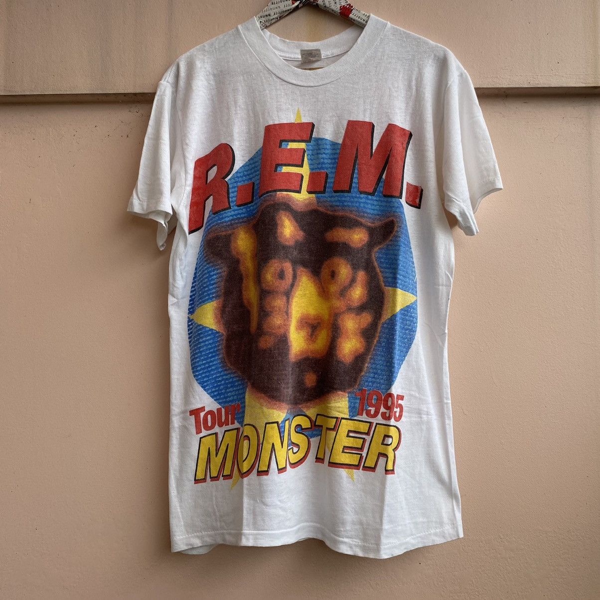 image of Band Tees x R E M Rem Monster Tour 1995 Tshirt in White, Men's (Size XL)