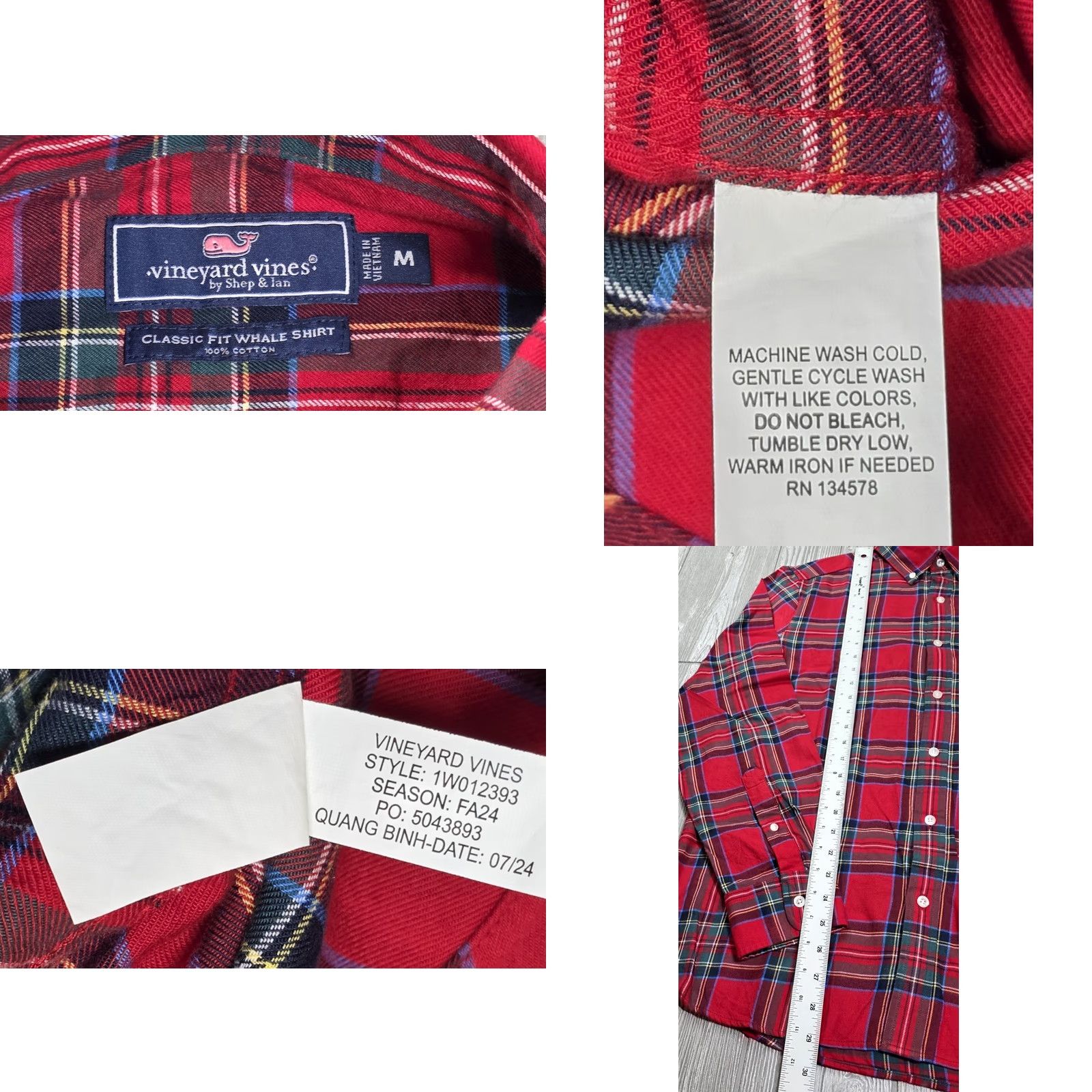 Vineyard Vines VINEYARD VINES Whale Shirt Mens M Red Plaid Classic Fit Button Up Long Sleeve Shirt Size US M / EU 48-50 / 2 - 8 Thumbnail