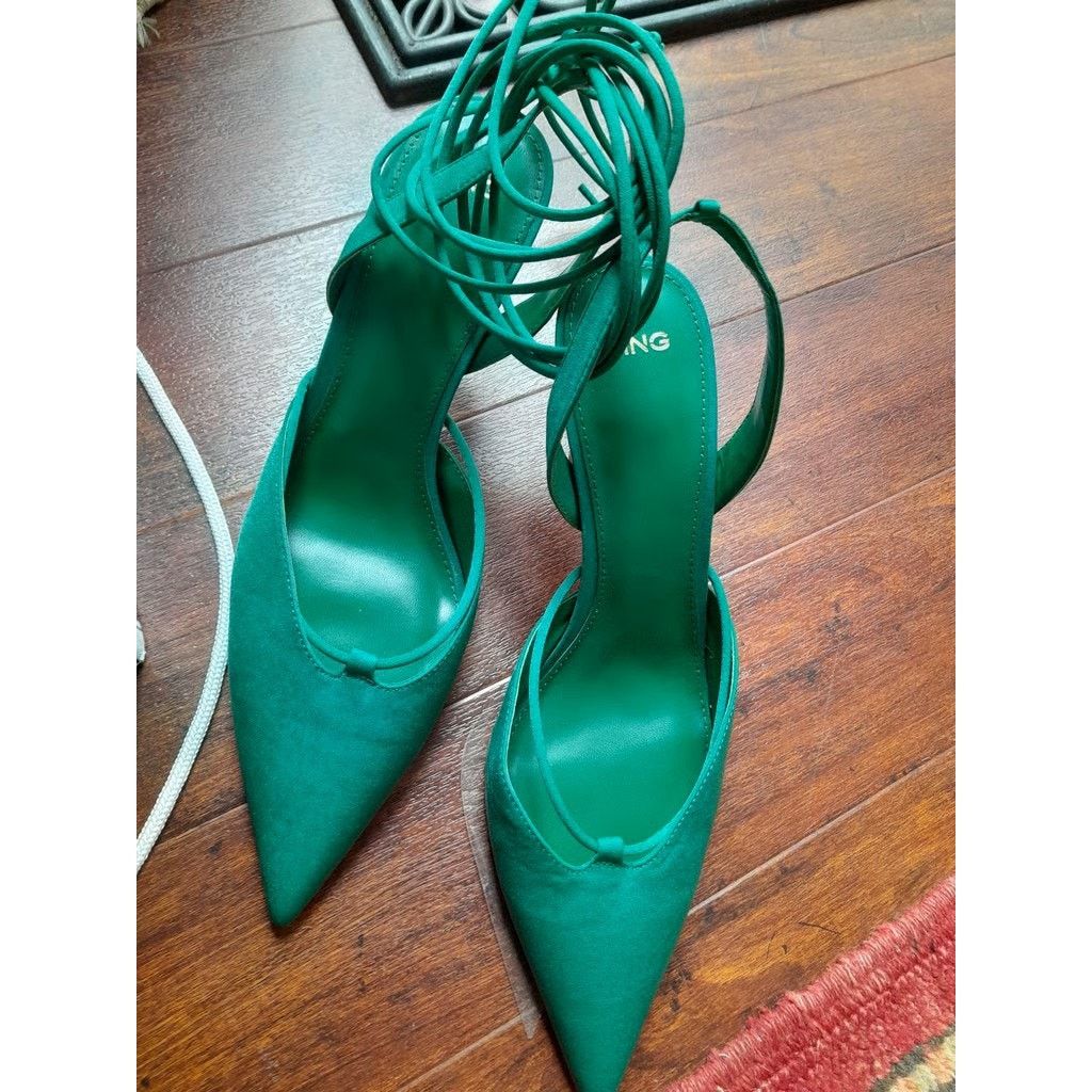 Mango Mango Green Lace Up Slingback Pointed Toe Heels NWT Size US 7.5 / IT 37.5 - 16 Thumbnail