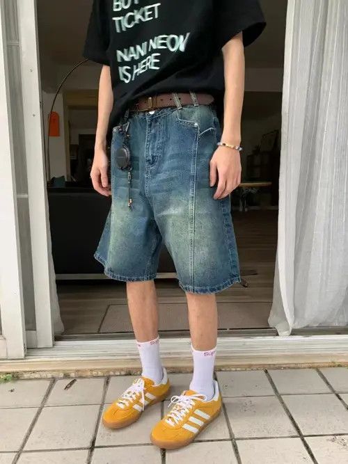 Japanese Brand Retro washed street style straight denim shorts Size US 32 / EU 48 - 1 Thumbnail