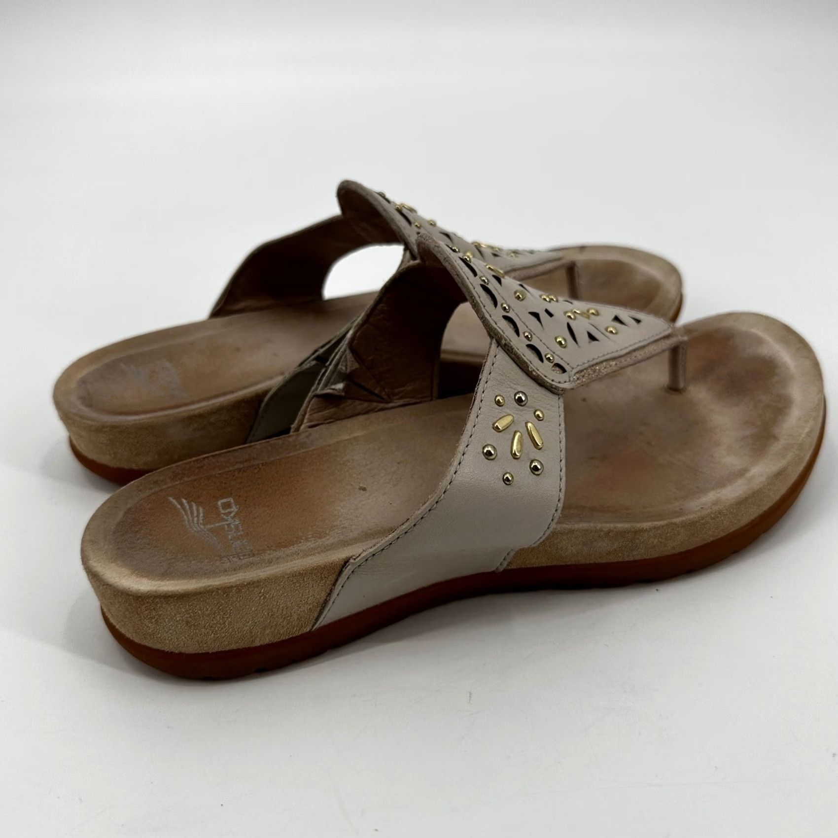 Dansko VINTAGE Dansko Benita Flip Flop Sandal 38 Ivory Leather Studded Laser Cut Thong Sandals Womens Size US 8 / IT 38 - 5 Thumbnail