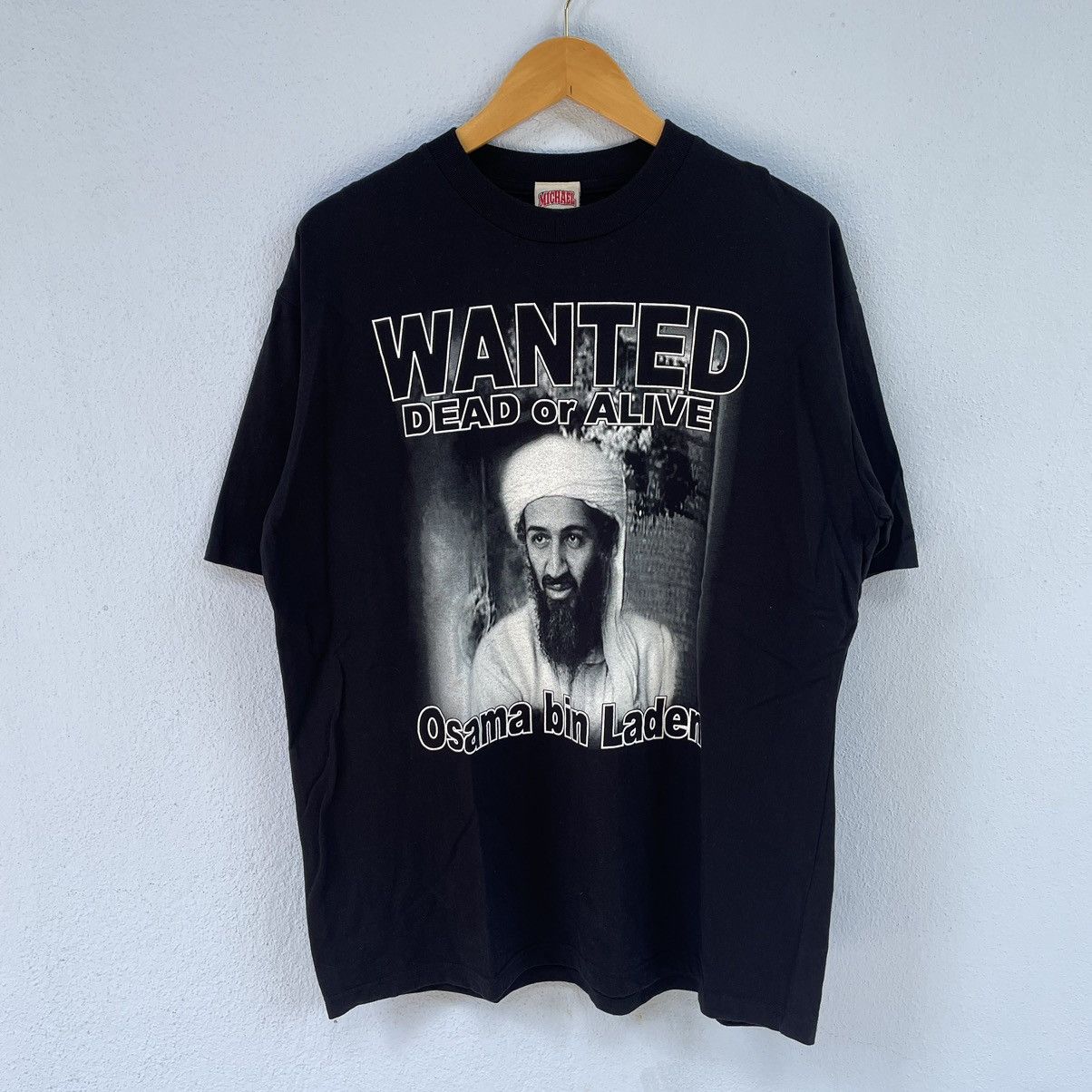 image of Vintage Osama Bin Laden Wanted Dead Or Alive Tshirt in Black, Men's (Size XL)