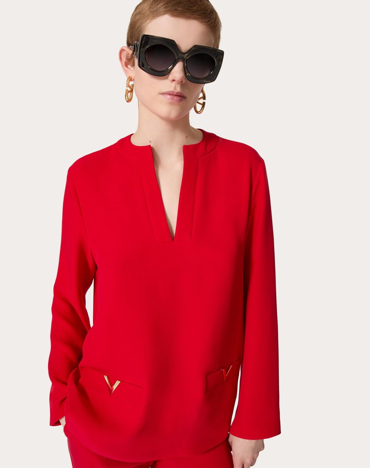 Valentino o1s1wg110525 Cady Couture Top in Red Size M / US 6-8 / IT 42-44 - 6 Thumbnail